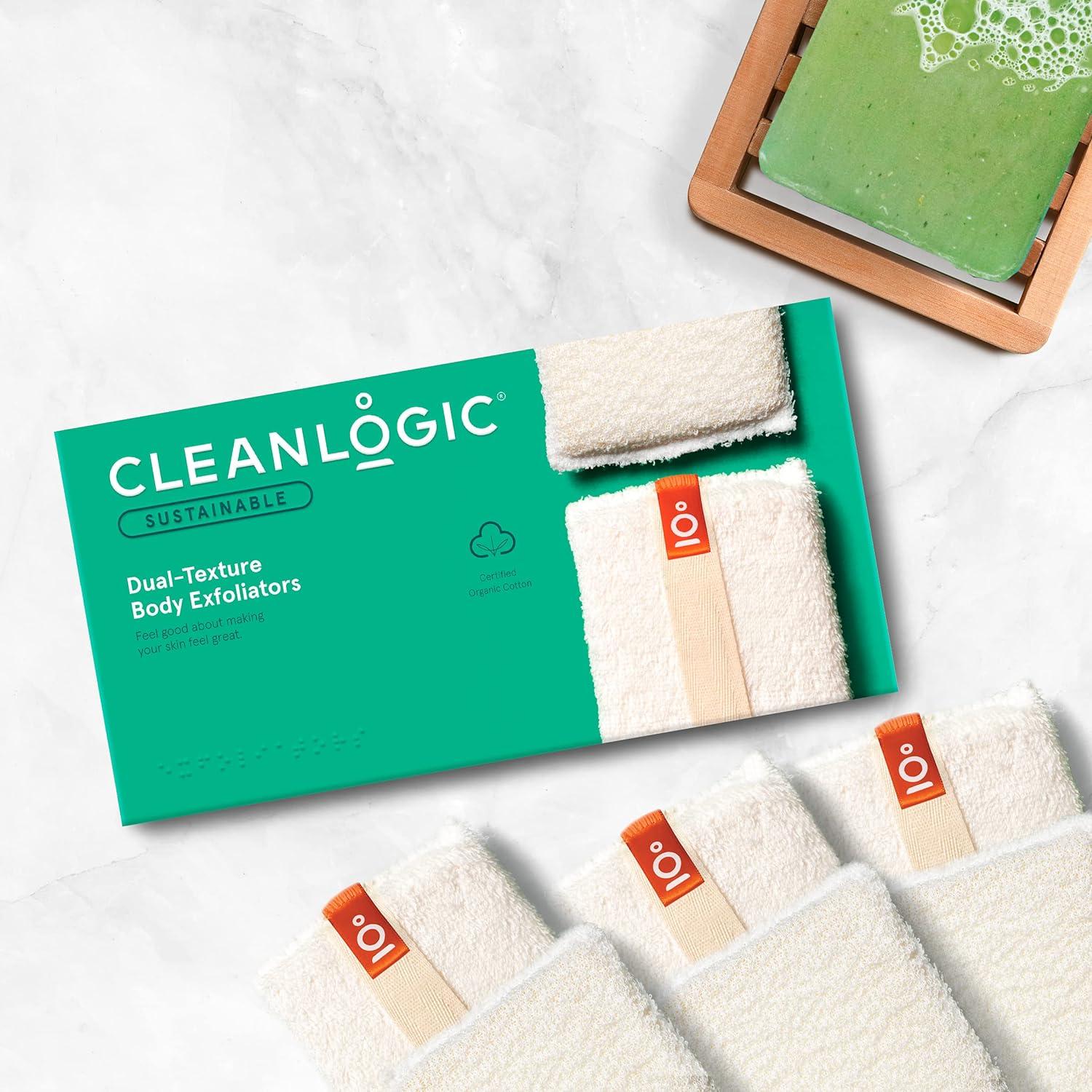 Cleanlogic Sustainable Organic Cotton Exfoliating Dual Texture Body Scrubbers Natural 6 Count
