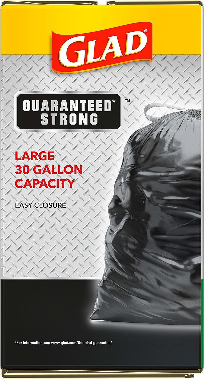 Glad Heavy Duty 30 Gallon Drawstring Large Trash Bag, 70 Bags, Black