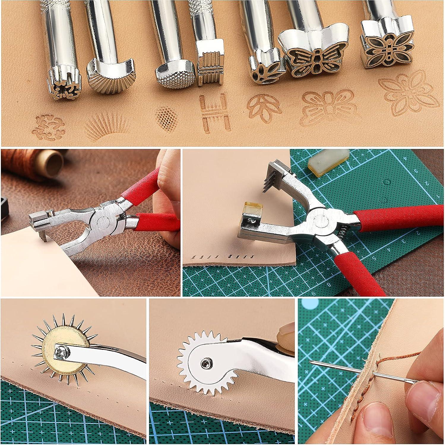 48pcs Leather Tools Kit, Leather Tools And Supplies, Leather Working Kits  Supplies With Leather Tool Box Prong Punch Edge Beveler Wax Threads Needles