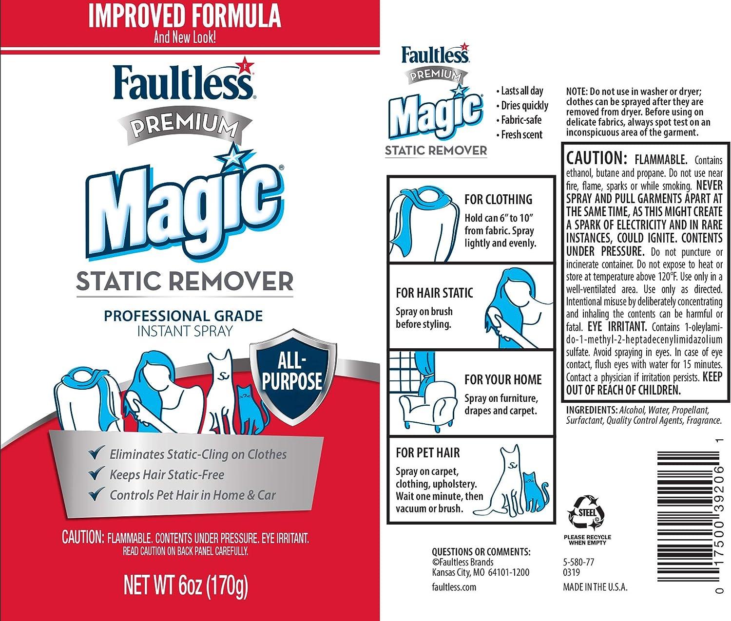 Magic Static Remover, Pack of 2 - No More Cling Static Spray, Eliminates  Static Cling, Anti-Static Spray for Clothes, Furniture & Car - Static Free  Spray, Controls Pet Hair (6 oz.)