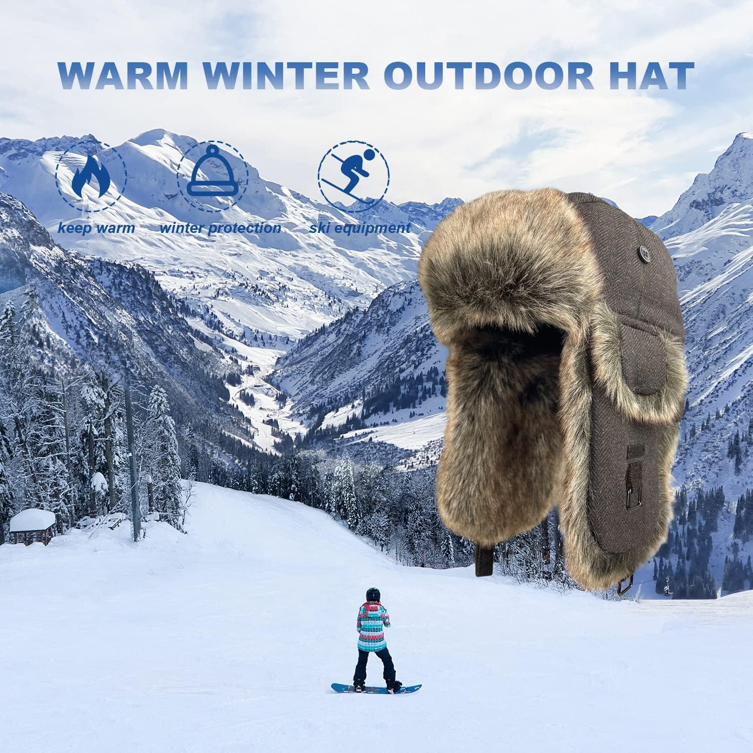 Kurhatic Winter Trapper Hat,Warm Faux Fur Aviator Hat,Russian