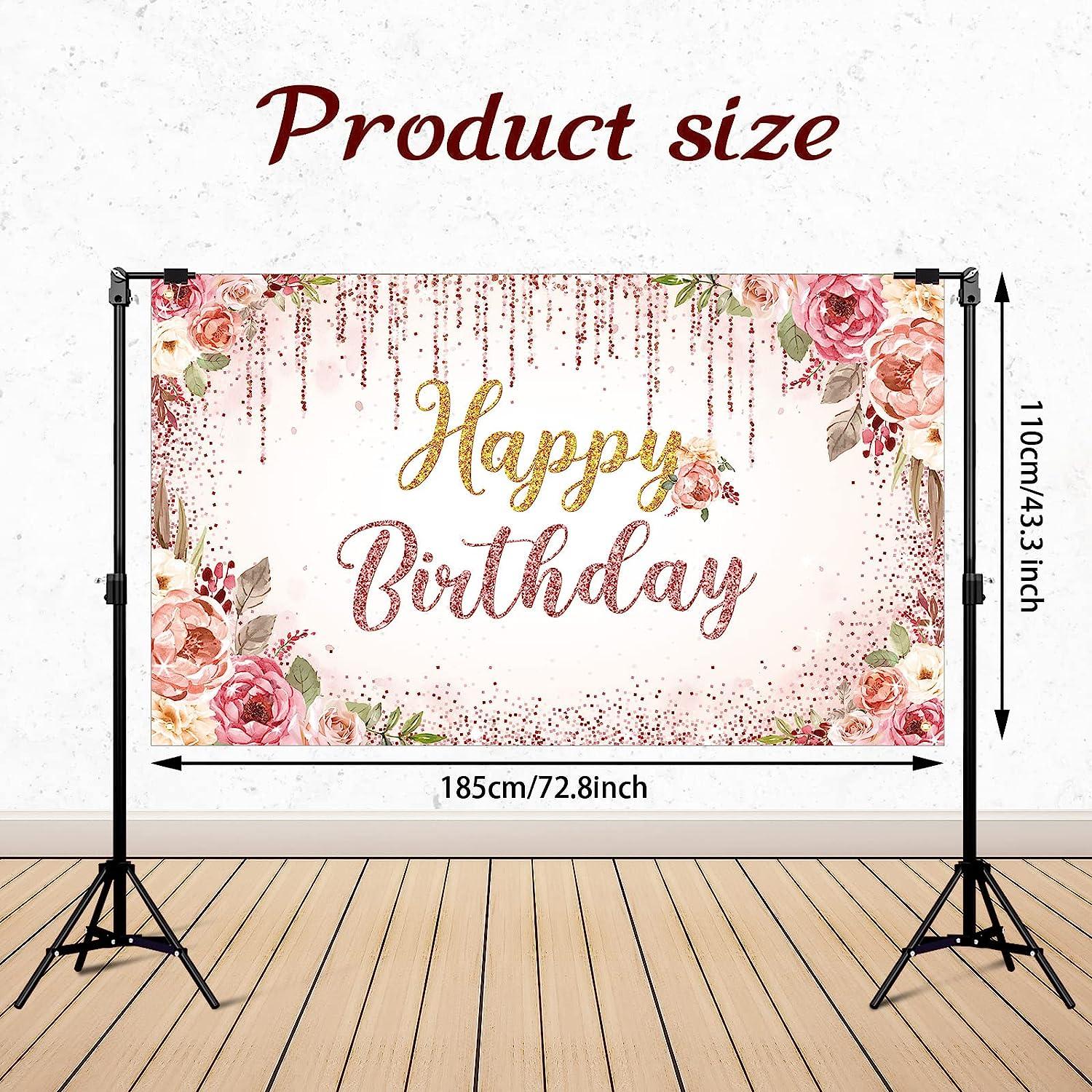Happy Birthday Backdrop Decorations for Women Background Party Supplies  Rose Backdrop Photography for Girls Boys Floral Glitters Banner Wedding Baby  Shower Decor (Rose Gold)