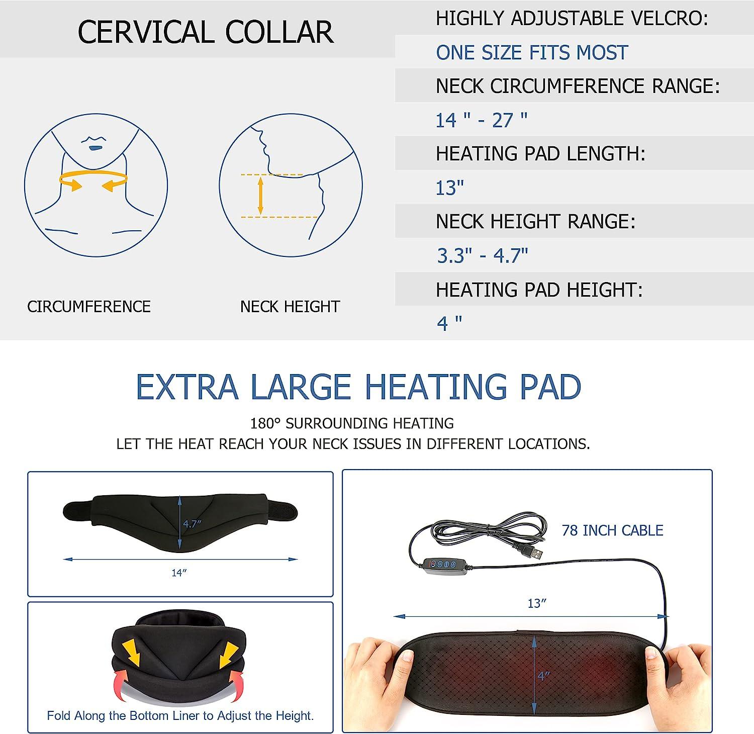 Heated Neck Brace for Neck Pain and Support, Soft Foam Cervical Collar with  Heating, Neck Support Brace for Sleeping, Neck Pain Relief and Spine