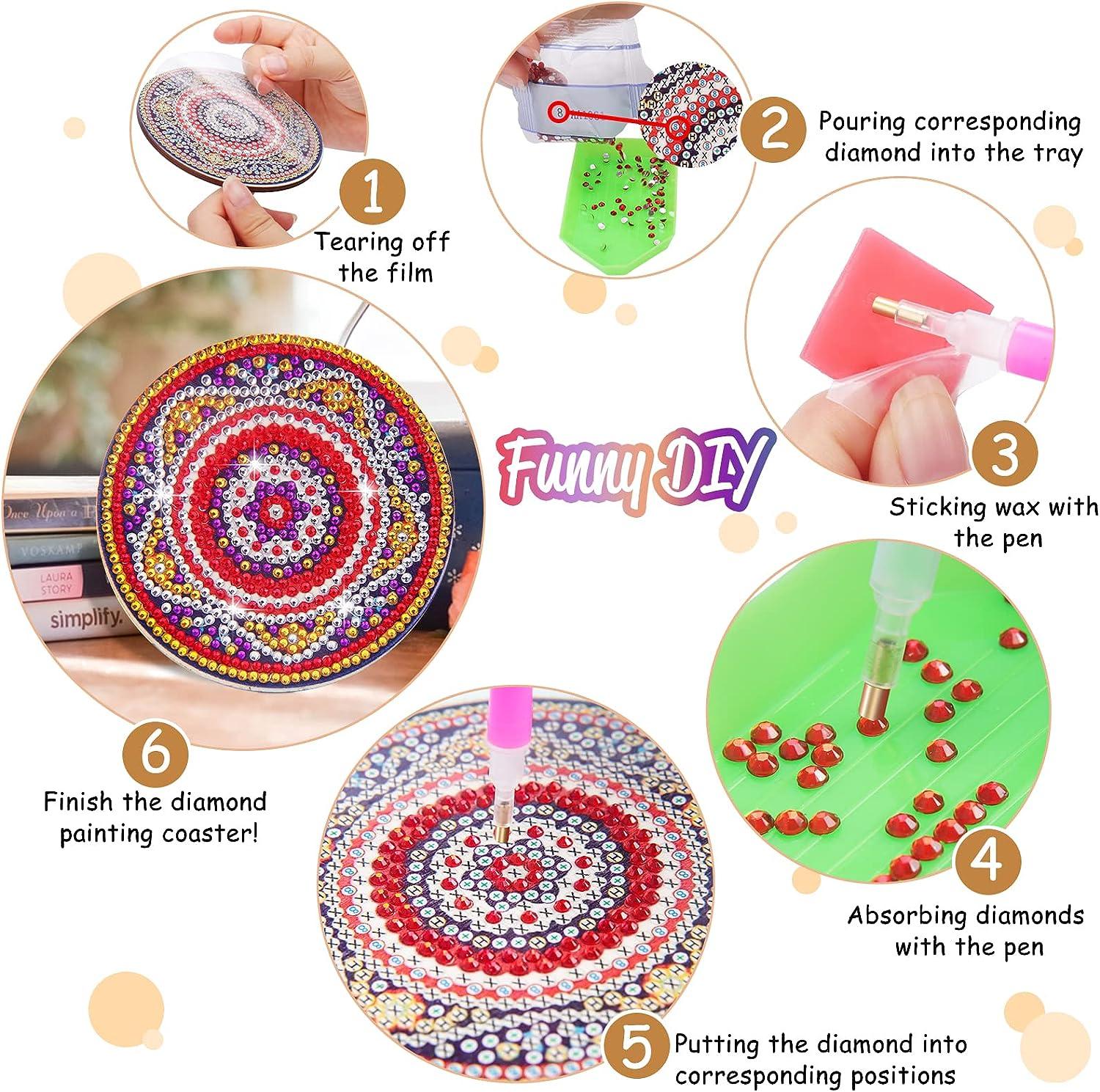 8 Pieces Diamond Painting Coasters with Holder DIY Mandala Coasters Diamond  Painting Kits Diamond Art Coasters Kit Diamond Non Slip Coaster for