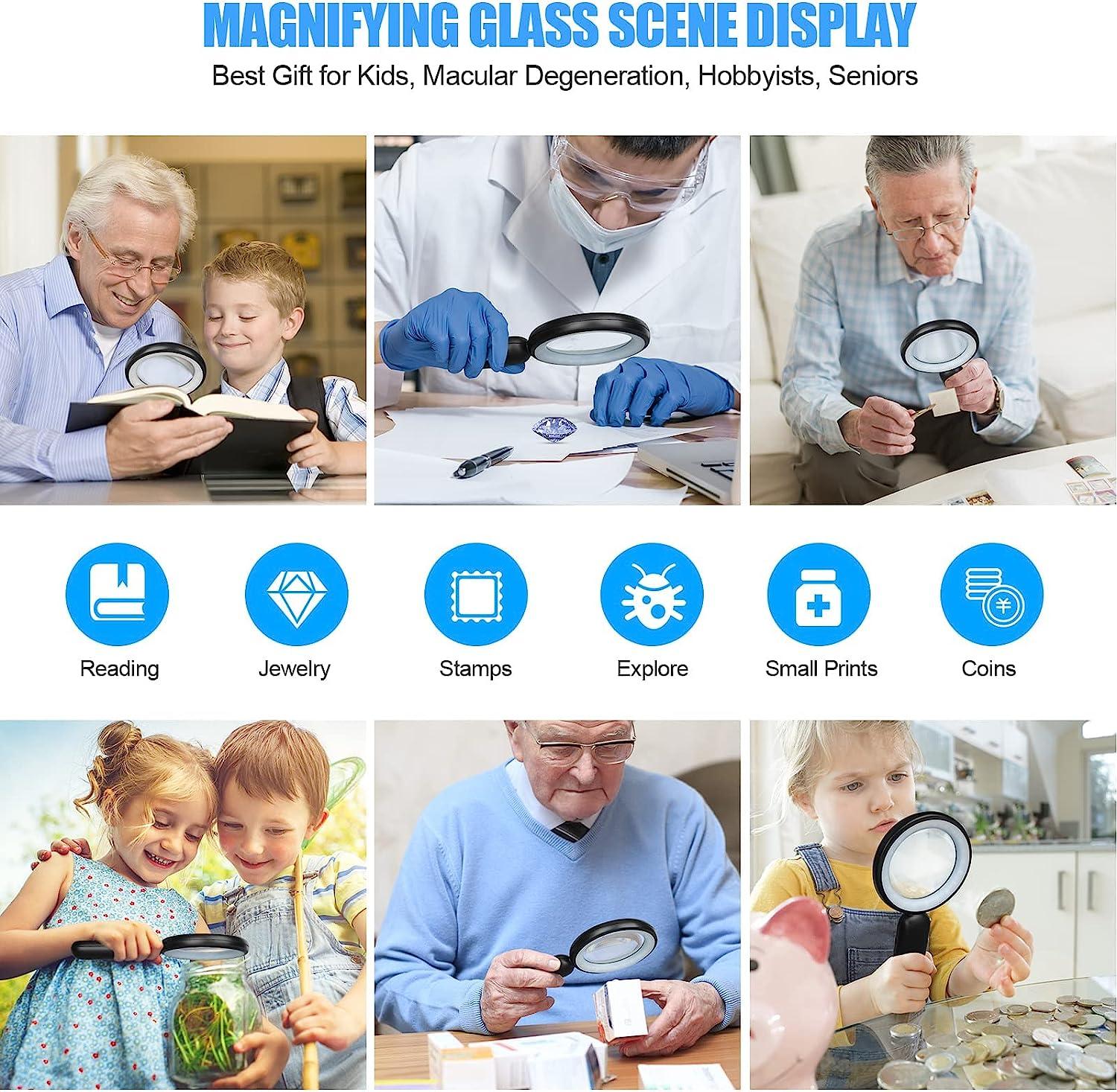 11X 5X Magnifying Glass with Light - Handheld Large Magnifying Glass 8 LED  Illuminated Lighted Magnifier for Macular Degeneration, Seniors Reading