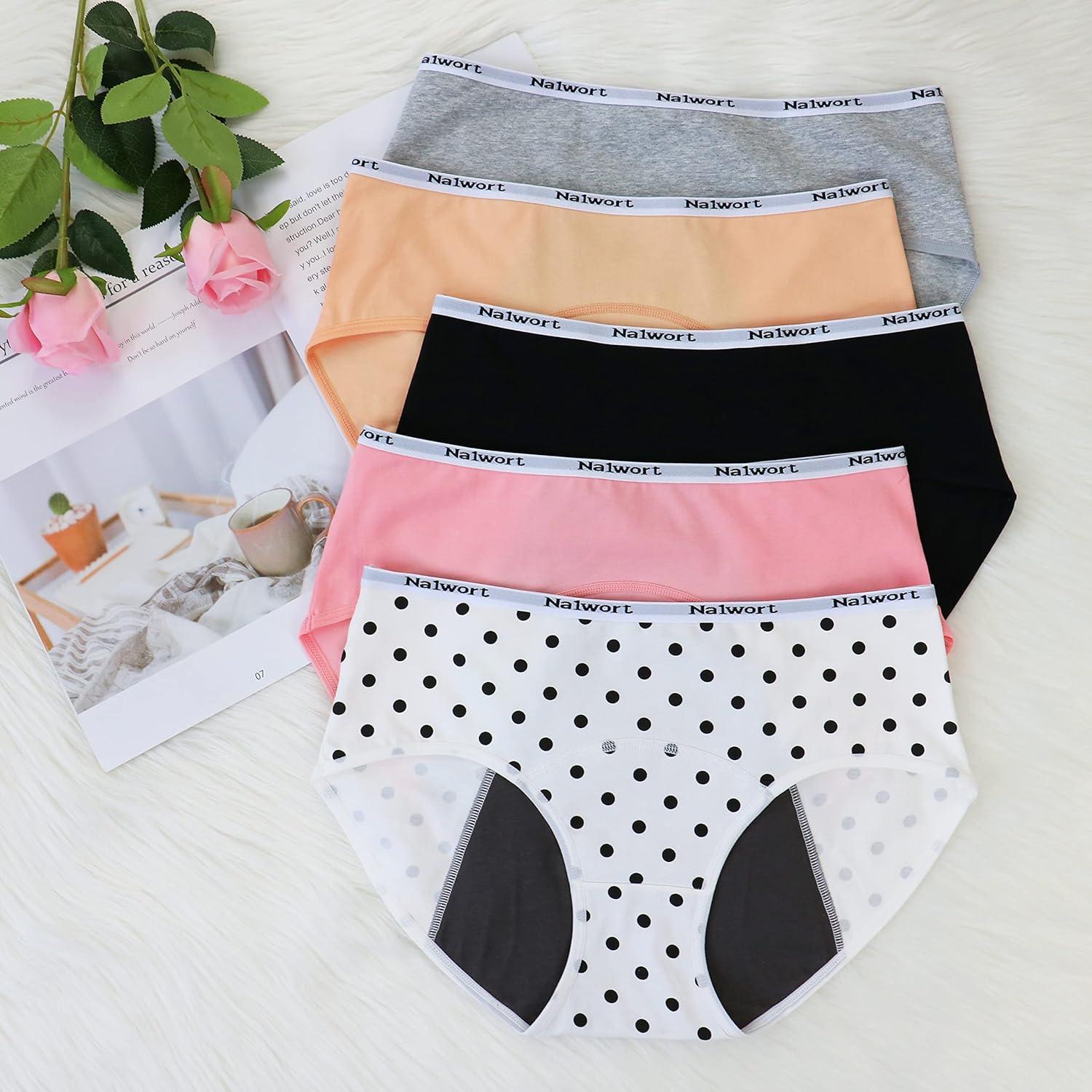  5 Pack Teen Period Panties Cotton Girls Leak Proof Menstrual  Underwear Women Heavy Flow Briefs