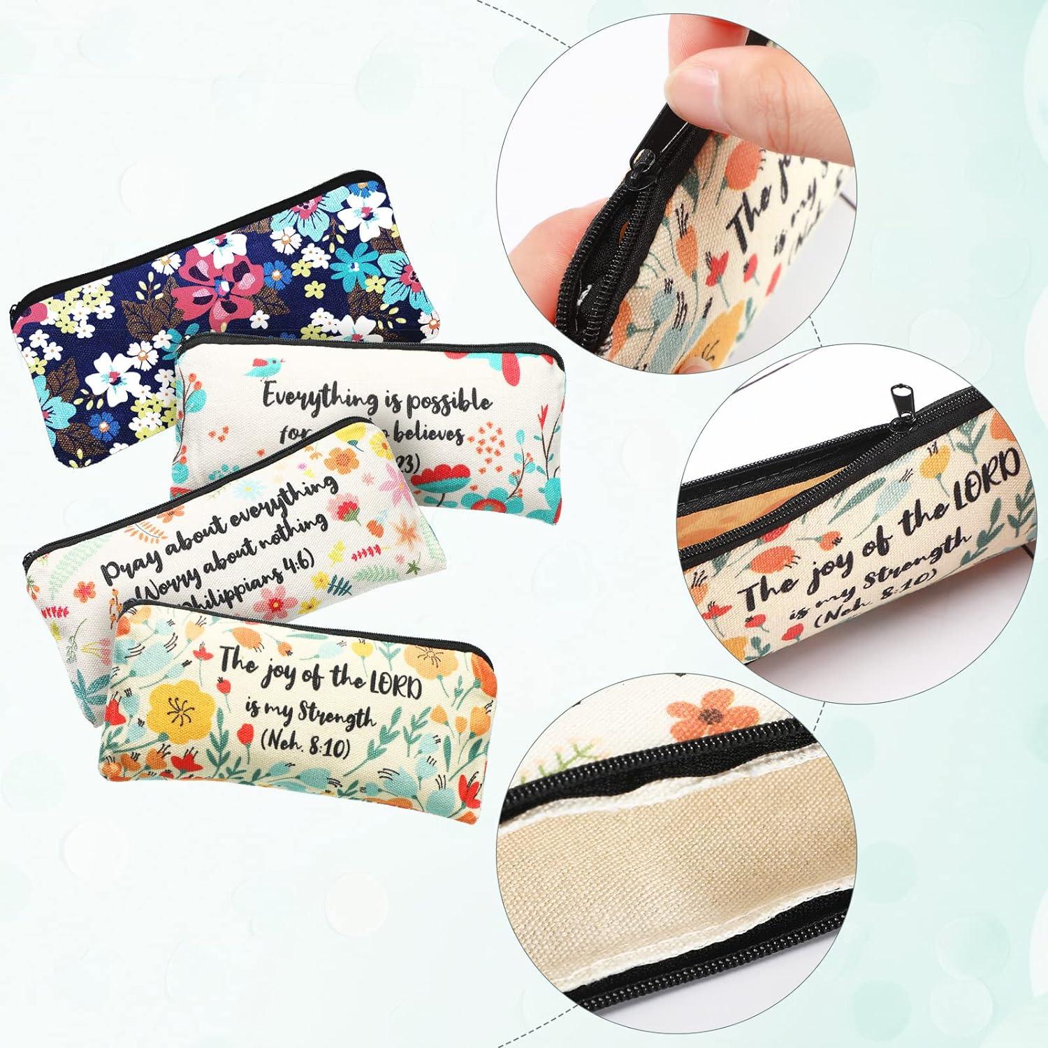 10 Pcs Christian Makeup Bag Bible Pencil Pouch Bible Cover Floral Cosmetic  Bags Set Christian Inspirational Religious Gifts Study Supplies For Women