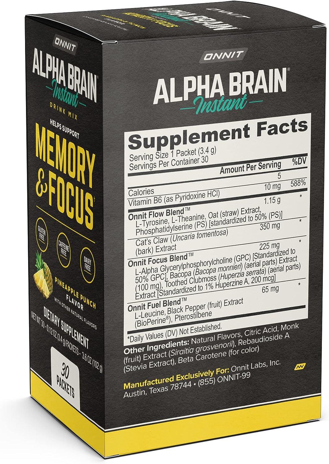 ONNIT Alpha Brain Instant - Pineapple Punch Flavor - Nootropic 