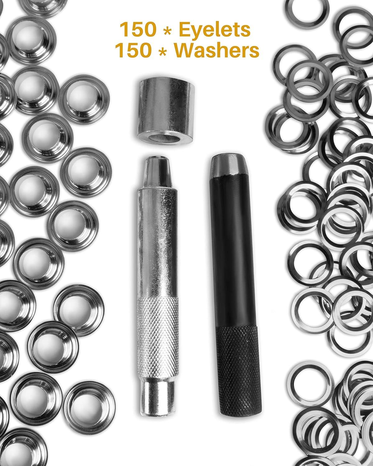 150 Sets 1/2 inch Grommet Tool Kit,Silver Metal Grommet Kit,Eyelet Kit with  Hole Punch for Leather, Fabric, Curtain