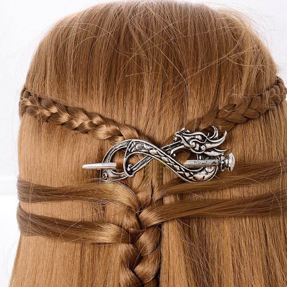 Norse Celtic Wedding Hair Accessories-Viking Antique Silver Dragon Hair  Sticks Hairpin Viking Hair Slide Hairpins Men Clips Hair Jewelry Gifts  Celtics Knot Hair Barrette for Women(F-B)