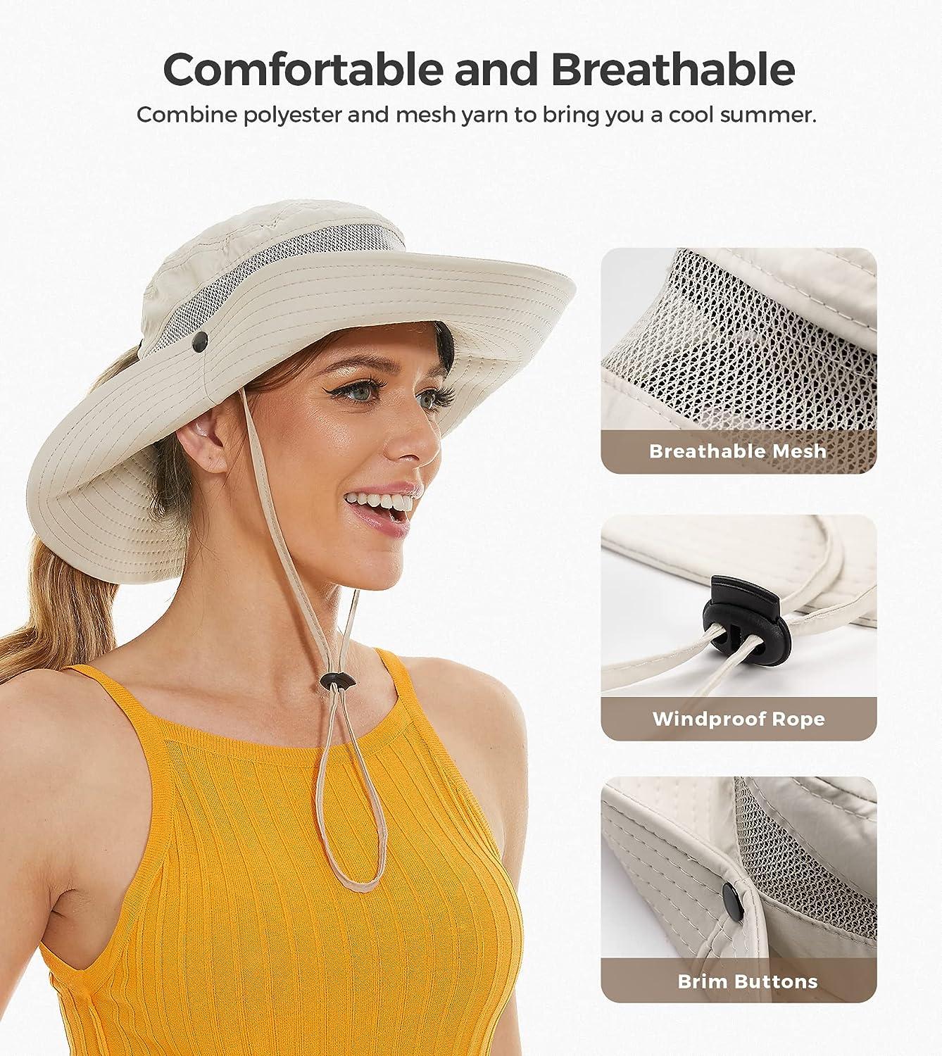 Breathable UV Protection Beach Hat with Ponytail Hole for Women | Foldable  Wide Brim Sun Hat