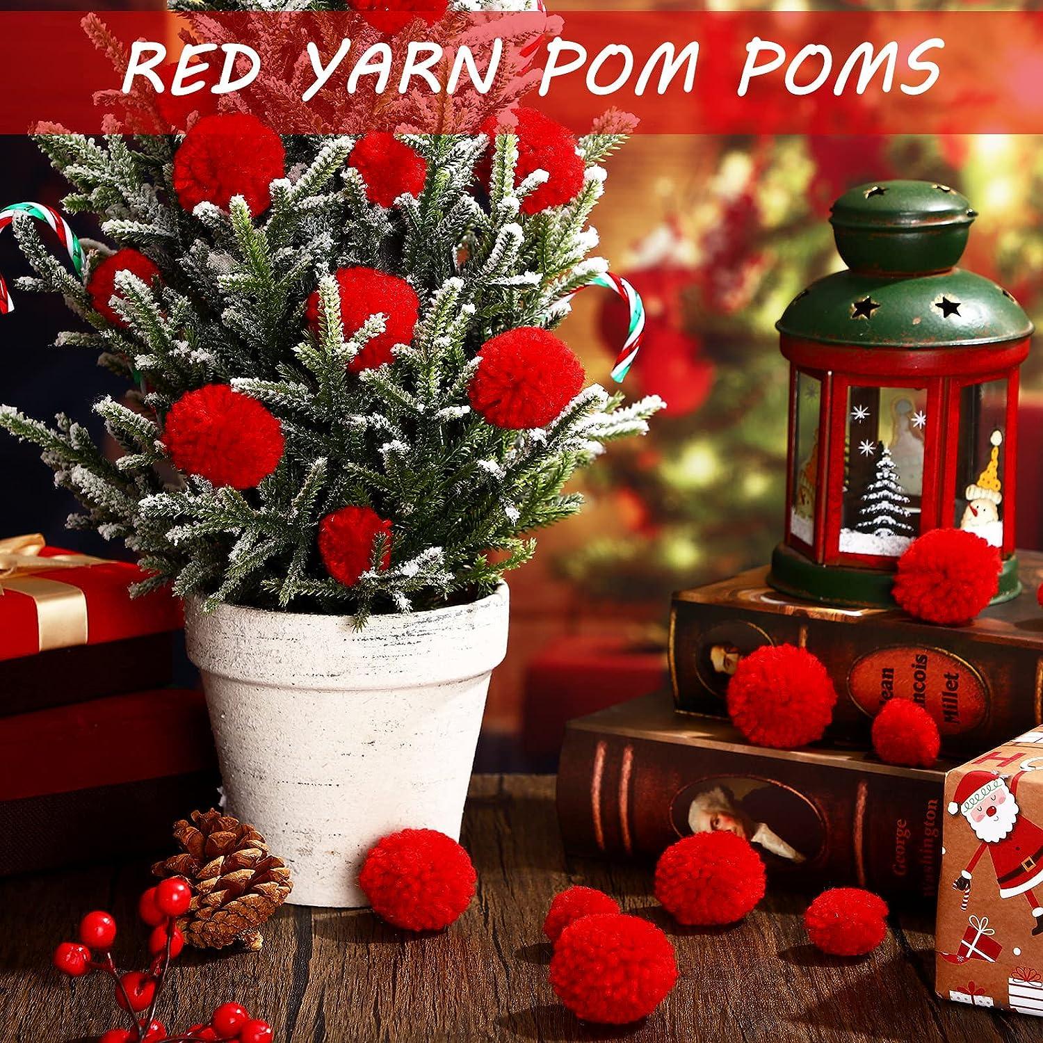 Syhood 30 Pcs Yarn Pom Poms Set Includes 20 Pcs 1 Inch Pompoms 10 Pcs 1.5  Inches Pompom Balls for Christmas Crafts White Red Fluffy Pompom Balls for