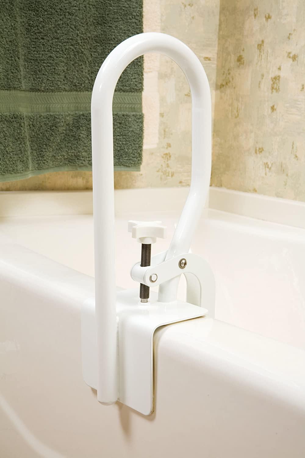 Carex White Bathtub Rail - Grab Bars for Bathroom, Bathtubs & Showers -  Side Hand Grip Railing & Support - Shower Handle & Bath Tub Bar Clamps for  Seniors & Eld…