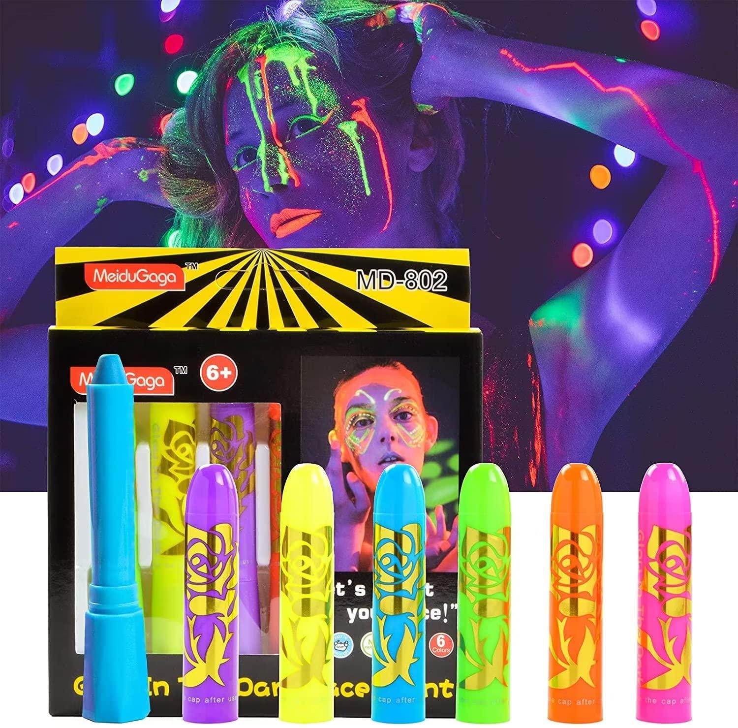 6 Pieces Glow in The Dark Paint, Glow in The Dark Face Body Paint Glow  Sticks Makeup Face Painting Kits for Kids Adult, Neon Face Paint Crayons UV