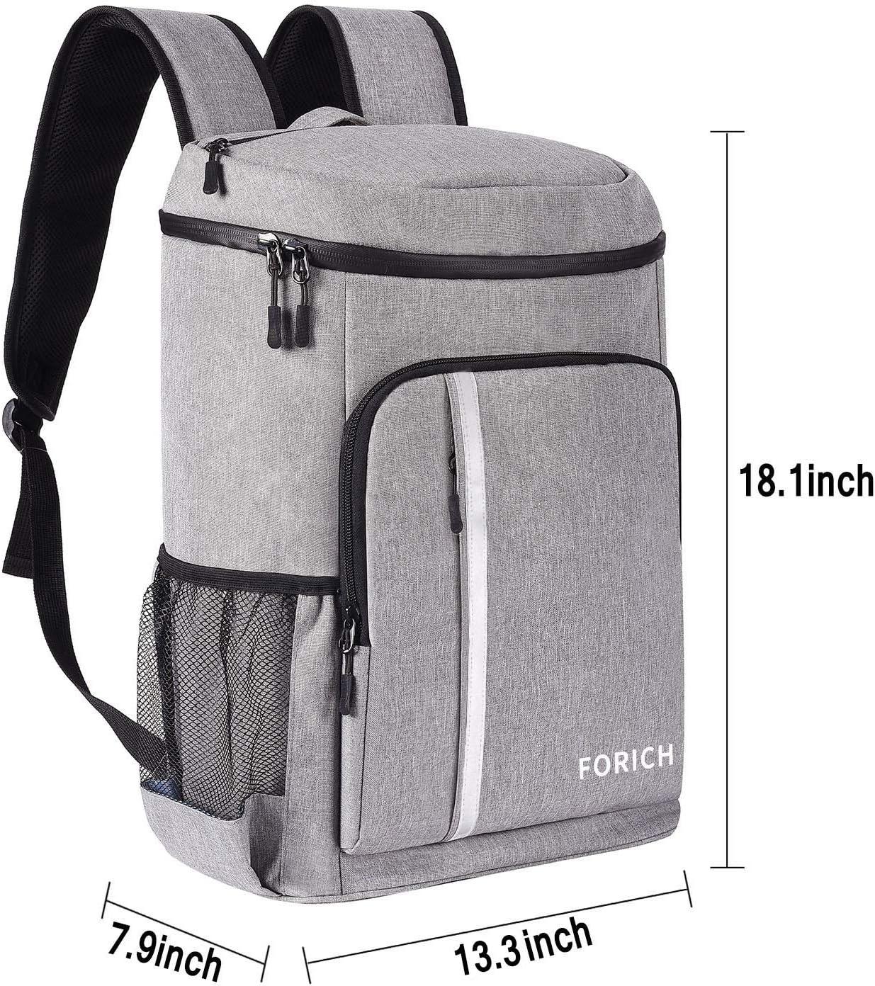 FORICH Backpack Cooler Leakproof Insulated Waterproof Backpack Cooler Bag,  Lightweight Soft Beach Cooler Backpack for Men Women to Work Lunch Picnics  Camping Hiking, 30 Cans Grey