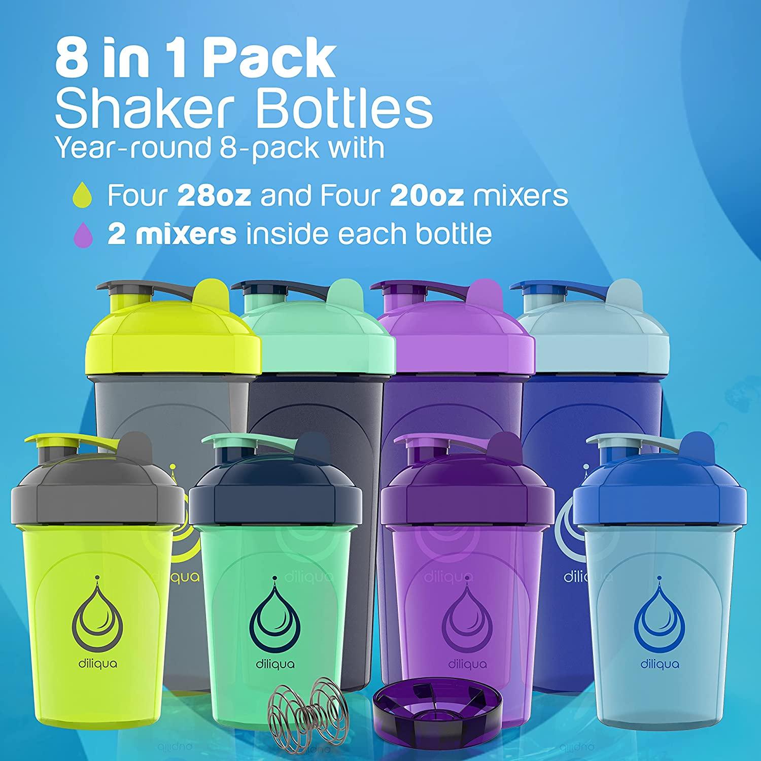 Diliqua Protein Shaker Bottle, BPA Free, 4-28oz & 4-20 oz, 8-Pack
