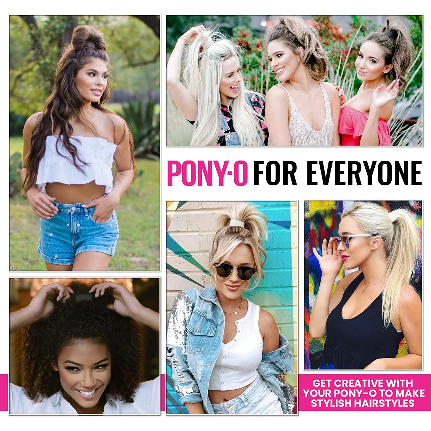 PONY-O 4 Pack Original Hair Tie Alternative - Revolutionary Ponytail Holder  Hair Accessories for Women - Medium Size PONY-O for Normal Hair - Black and  Dark Blonde 