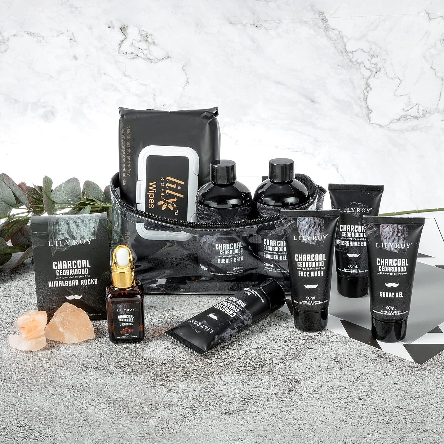 Men's Gift Set Deluxe 18-Piece Grooming Kit. Charcoal Cedarwood Natural  Bath & Body Spa Gift Set. Shaving & Beard Care Basket