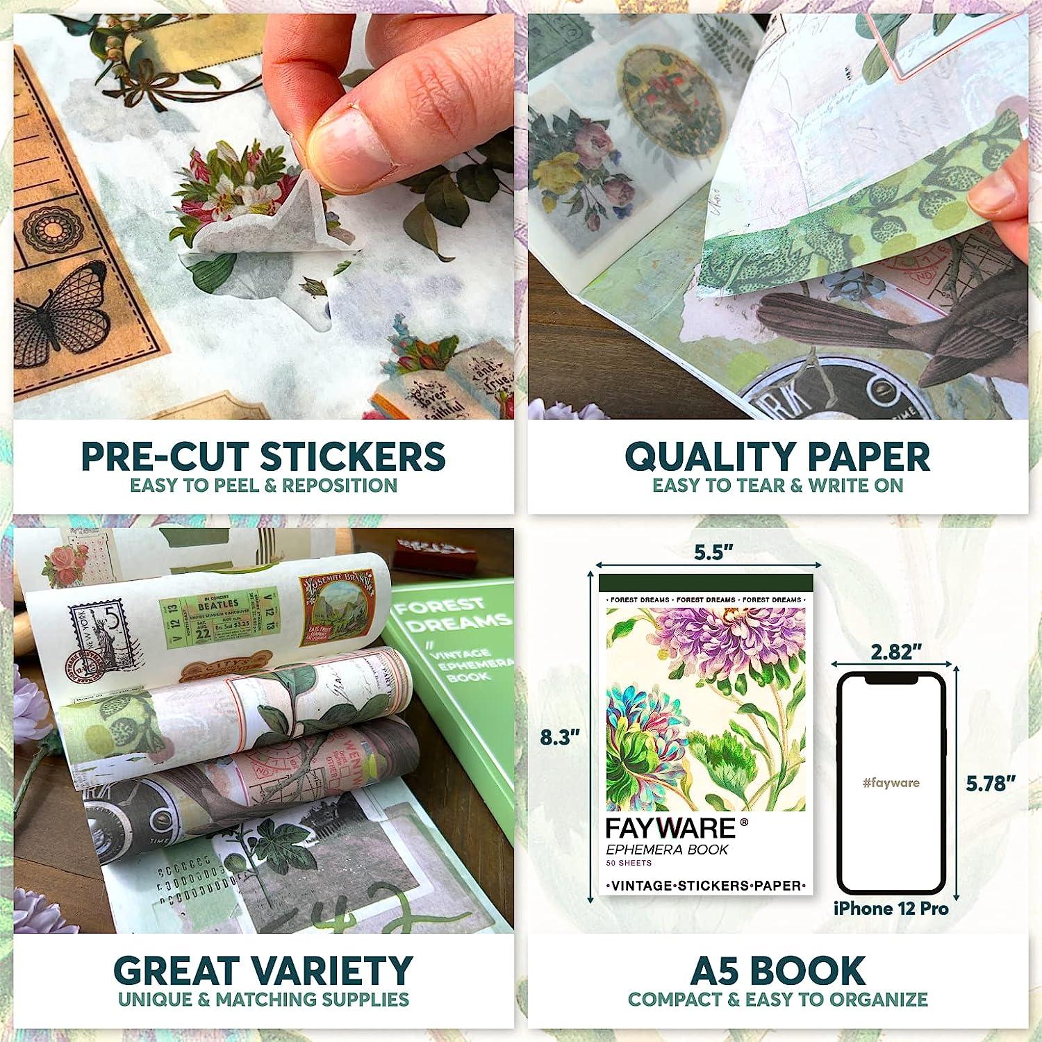 Vintage Washi Stickers for Scrapbooking, Aesthetic Sticker Book for Journaling with 30 Sheets Scrapbook Stickers and 20 Sheets Scrapbook Papers for