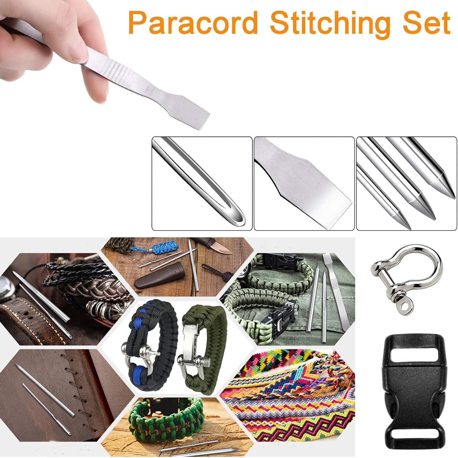 Etetevn 12 Pack Paracord Stitching Set 5 Sizes Paracord Needle with  Smoothing Bow Shackles Black Side Release Buckles Screw Pin Silver Black  hs-104 Lacing Stitching Needles