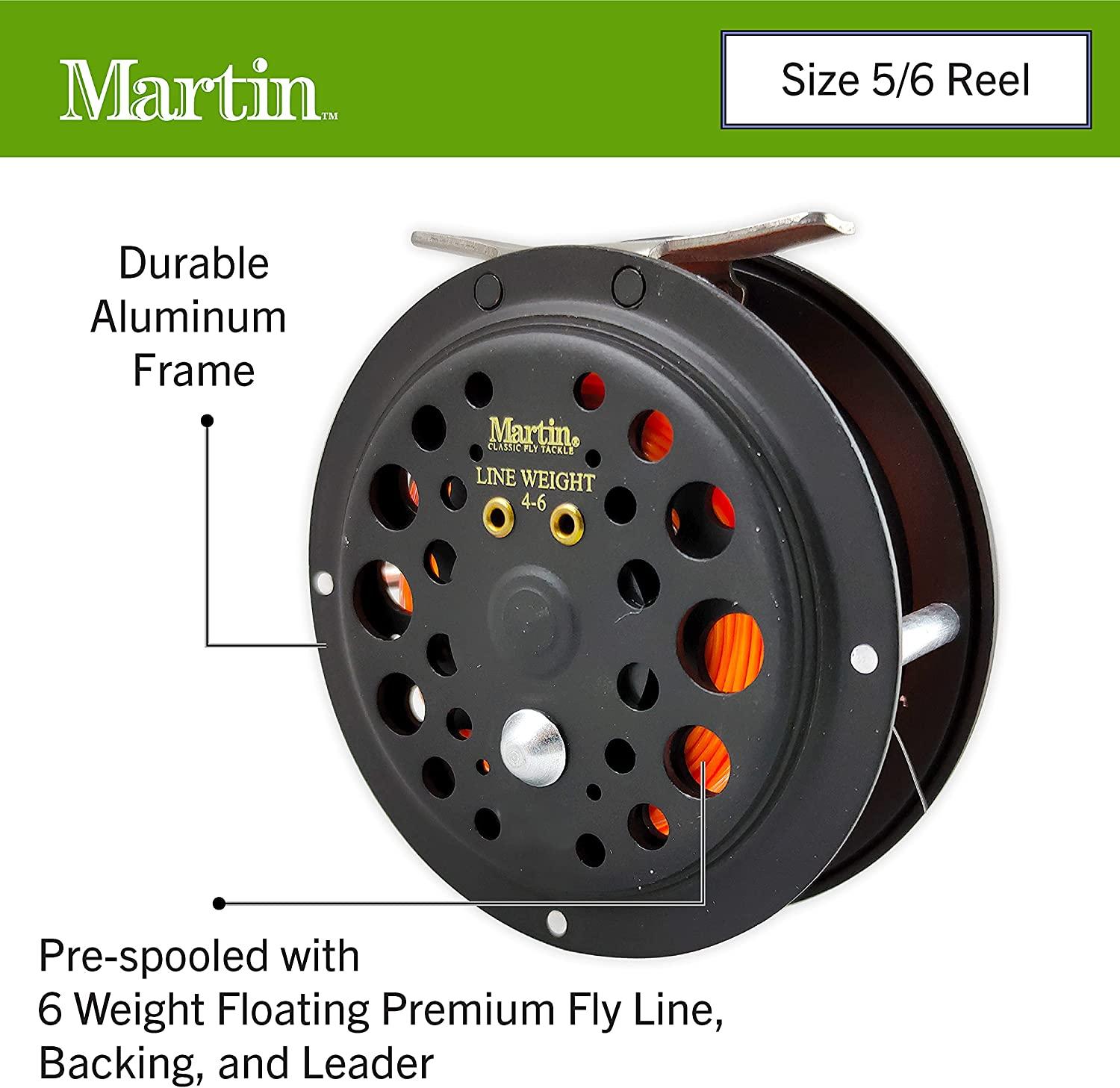 Martin Complete Fly Fishing Kit, 8-Foot 5/6-Weight 3-Piece Fly Fishing Pole,  Size 5/6 Rim-Control Reel, Pre-spooled with Backing, Line and Leader,  Includes Custom Fly Tackle Assortment, Brown/Green