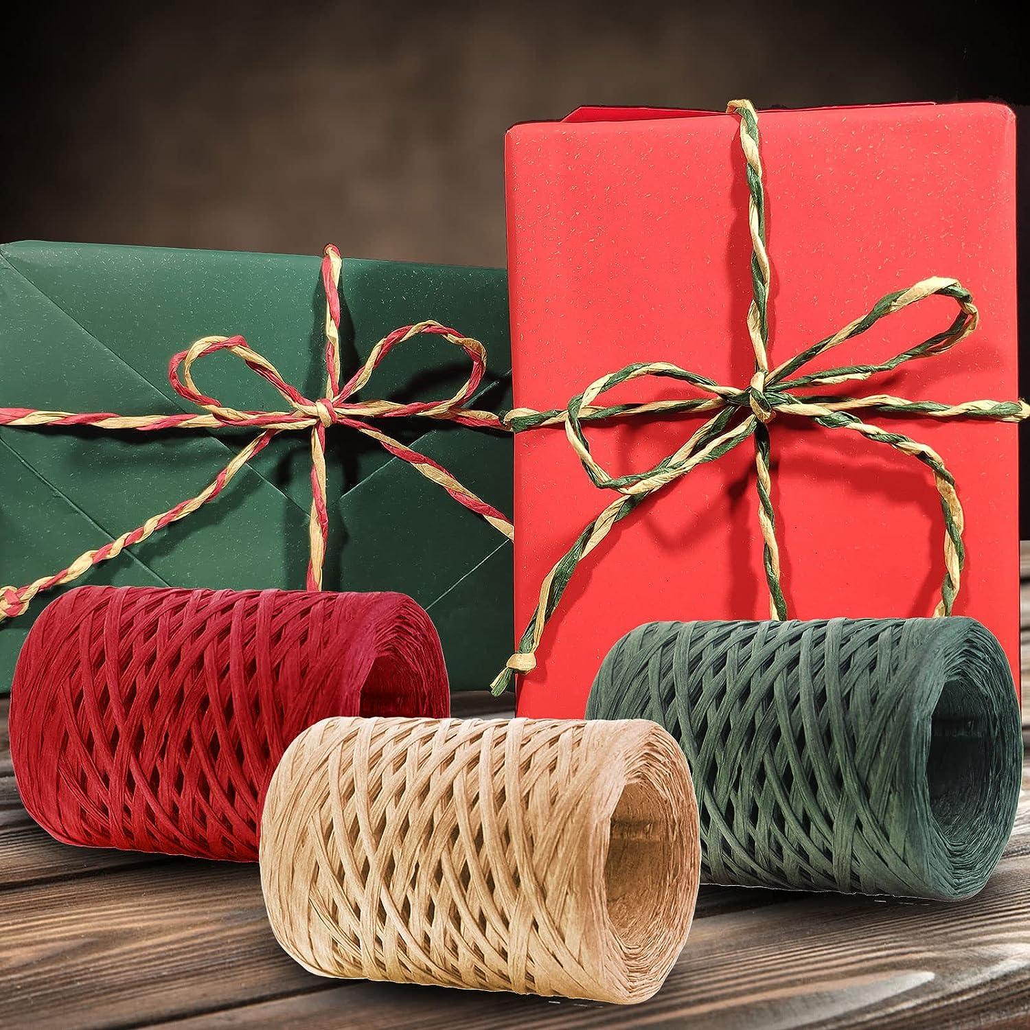 CREATRILL Raffia Ribbon Red Green Natural 3 Rolls 1080 Feet 360 Feet Each  Roll Paper Twine Wrapping Ribbon for Christmas