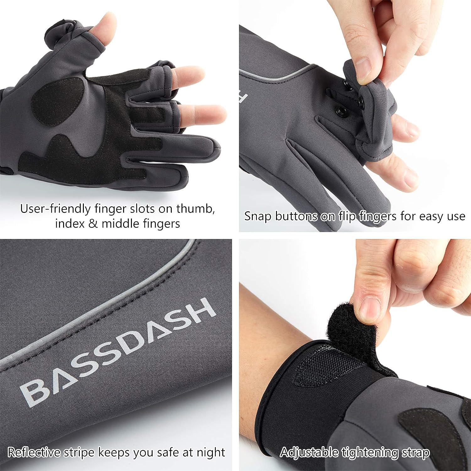 BASSDASH WinteFlex Insulated Ice Fishing Mittens Cold Weather Fingerless  Gloves Water Resistant for Men Women Hunting