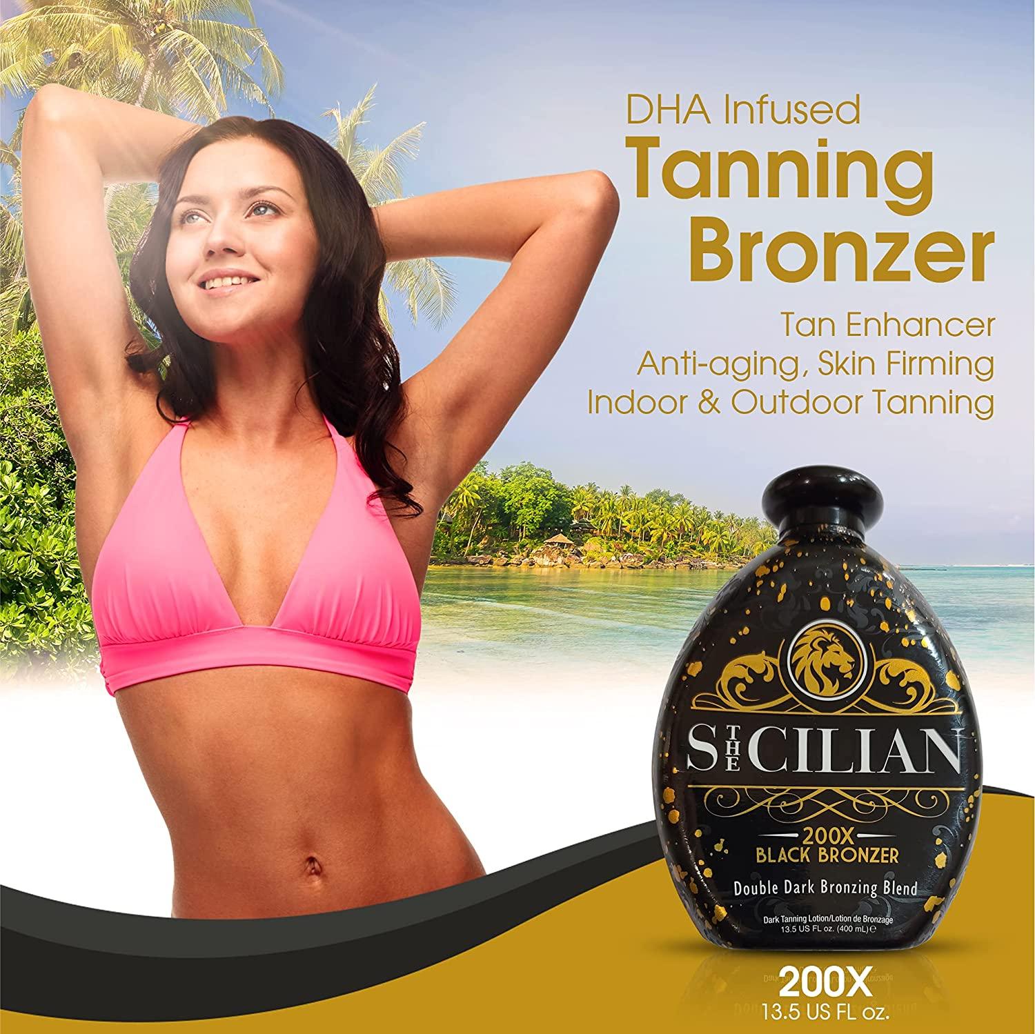 The Sicilian 200X Dark Black Bronzer Tanning Lotion BEST Tanning Lotion For Glowing Skin Self Tanner Lotion Luxurious Sunless Body Tanning Lotion Nourishes Skin