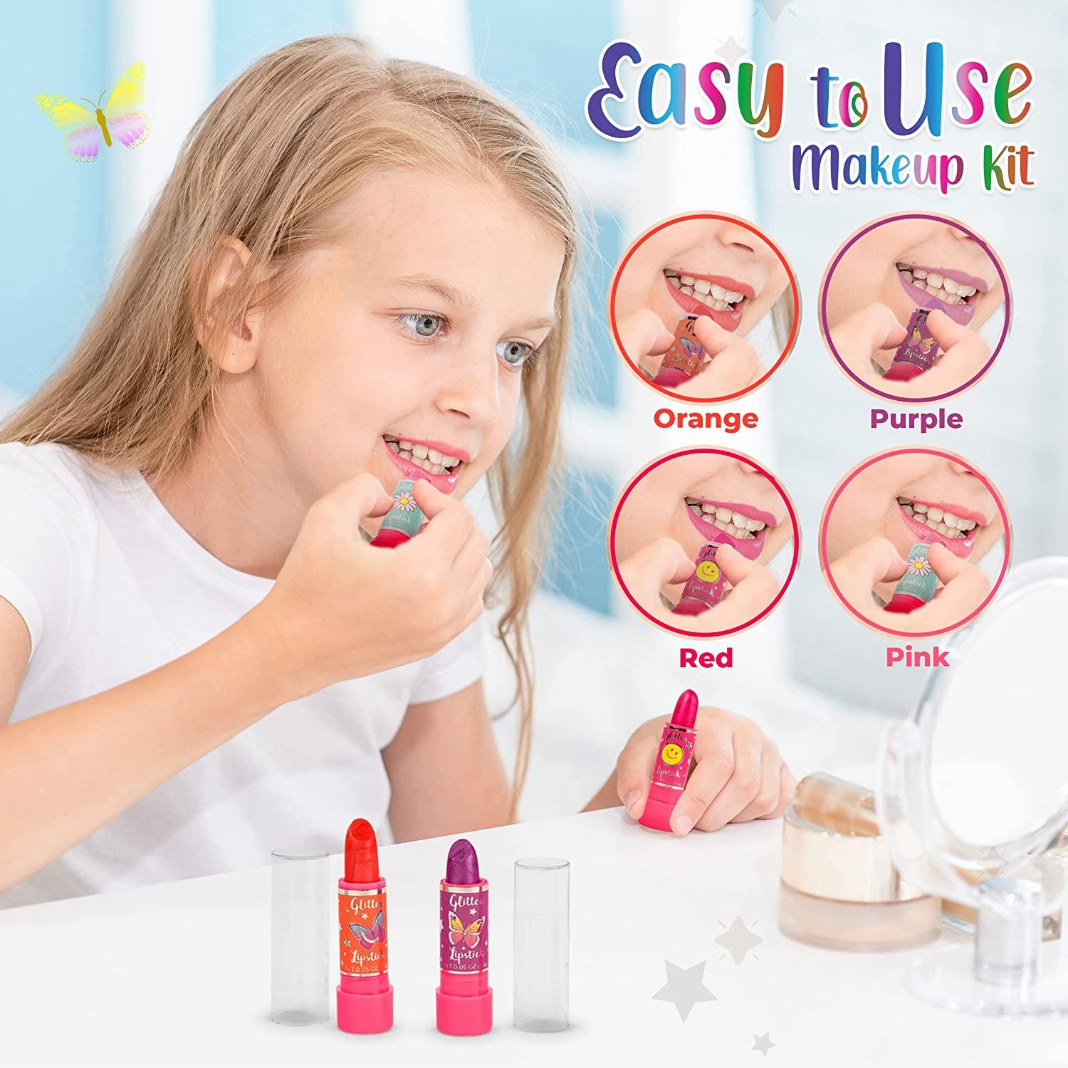 Hot Focus Makeup Kit for Girls with 4 Kids Lipsticks & Glitter