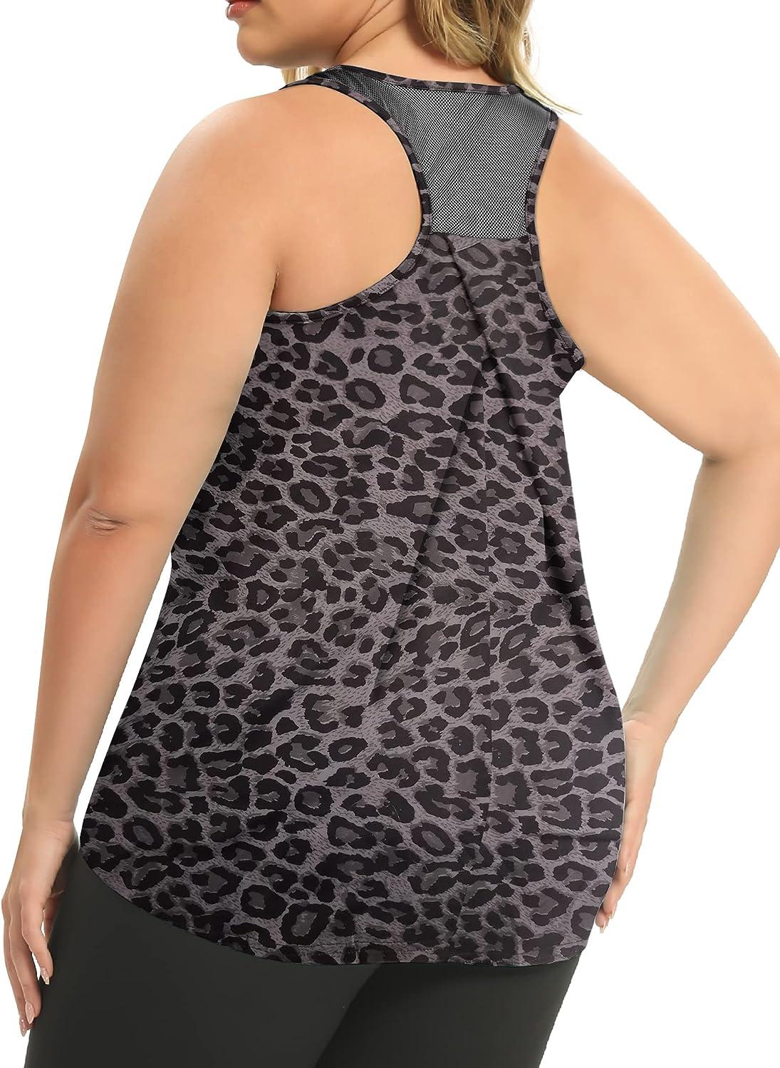 Women's Plus Size Workout Tank Tops Racerback Loose Fit Sport Athletic Tops  Yoga Running Summer Shirts Bb_grey Leopard 3X-Large Plus