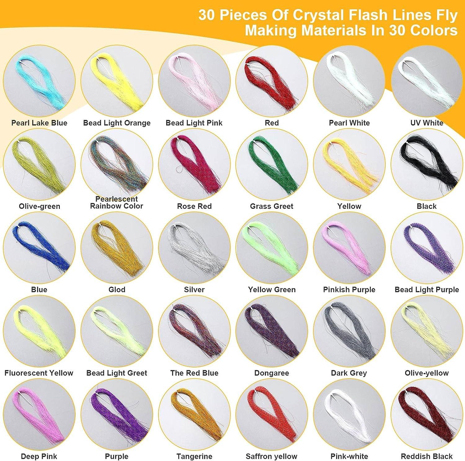 BBTO 30 Set Fly Tying Kit, Fly Tying Materials 30 Colors Crystal Flash Fly Making  Materials Spiral Jig Tieing Kit Fishing Lure Making Supplies for Outdoor  Fishing DIY Accessory
