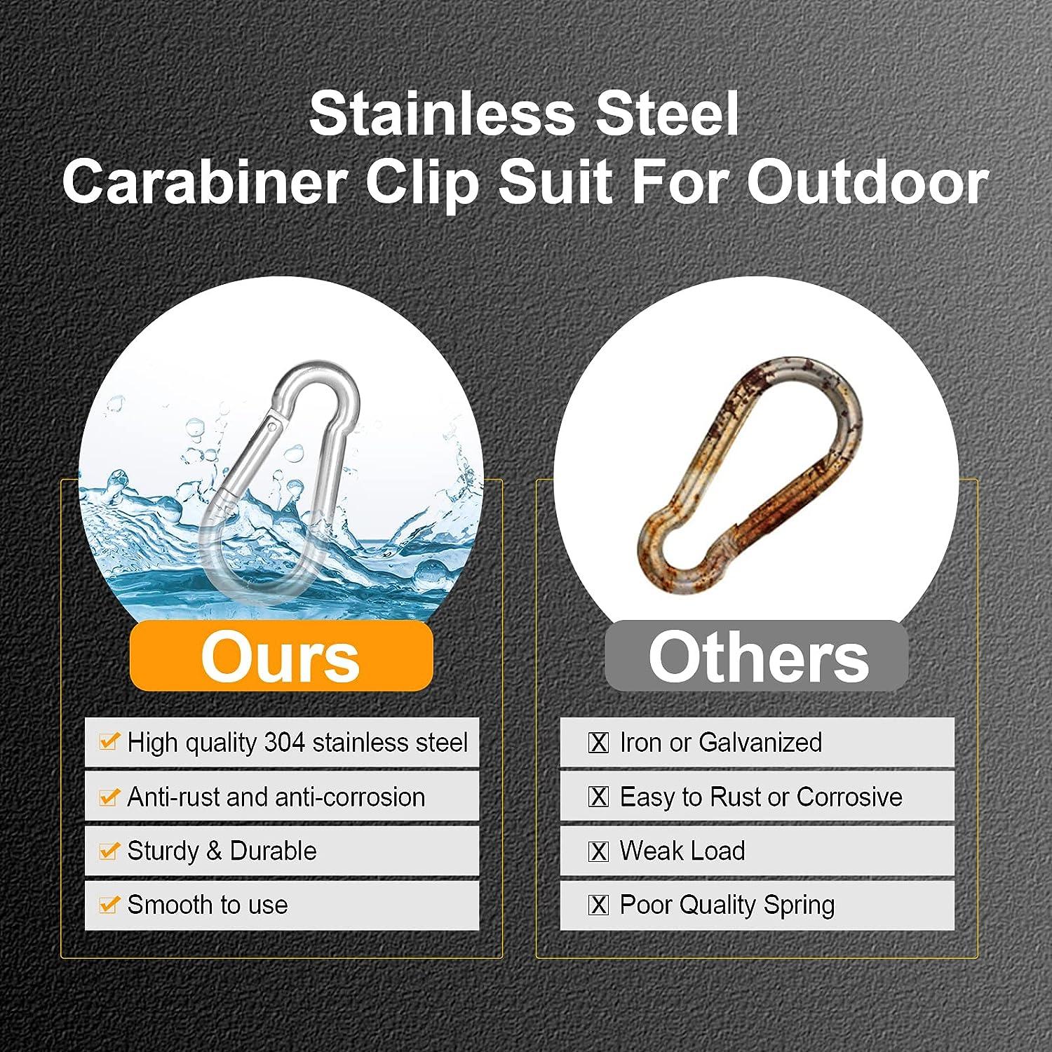 Kinklink 10 Pack 304 Stainless Steel Carabiner Clip, 1.97 inch Heavy Duty  Spring Snap Hook, Small Caribeener Clips for Outdoor Camping, Swing Set,  Hammock, Hiking Travel, Fishing, Quick Link Keychain 1.97inch 10