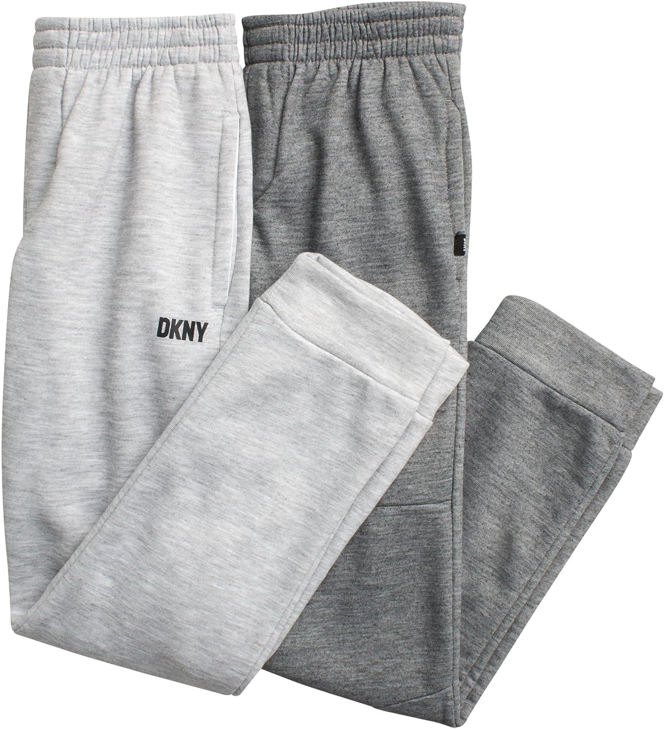 DKNY Boys Sweatpants 2 Pack Basic Active Fleece Jogger Pants (Size: 8-16)  Light Grey Heather 8