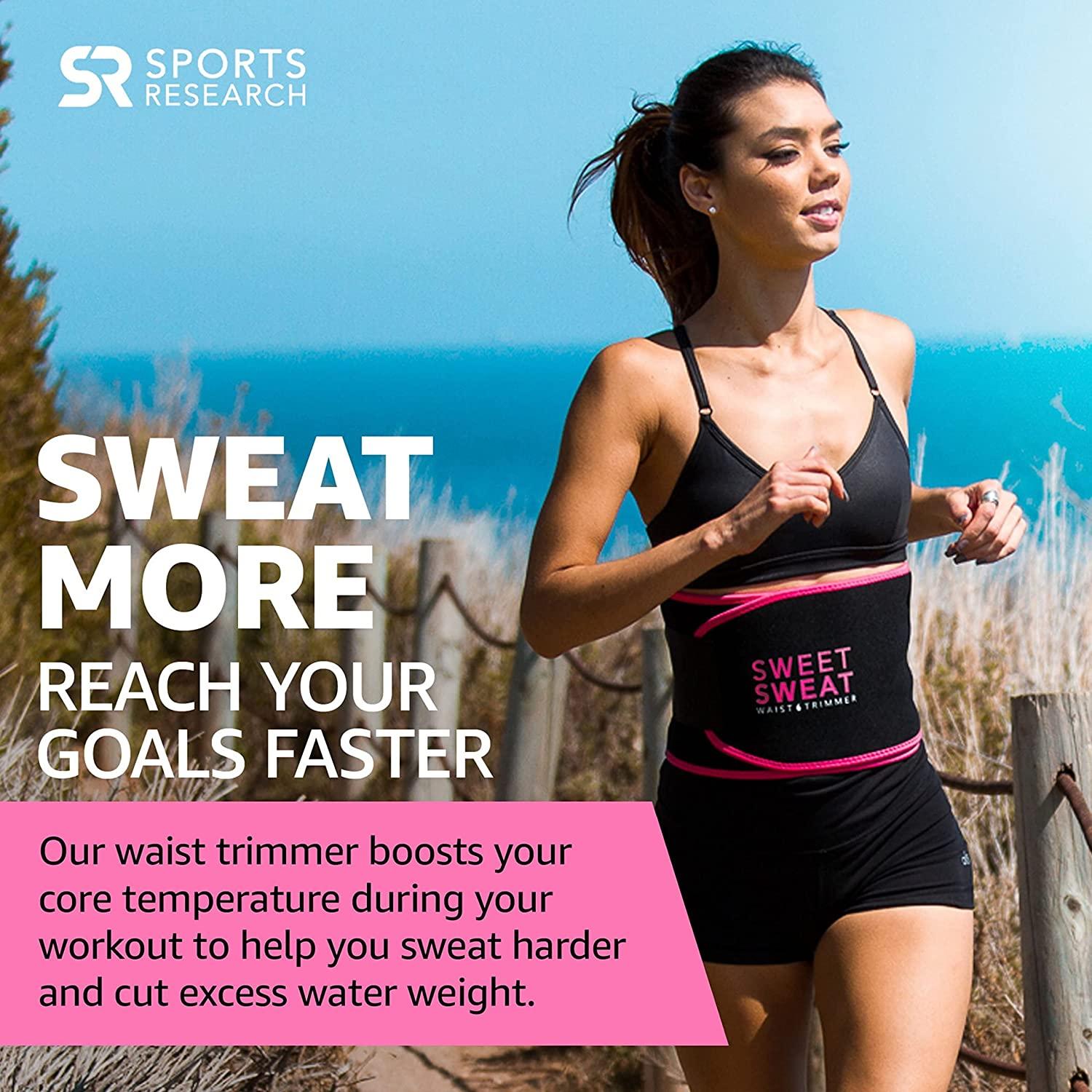 Sweet Sweat Waist Trimmer, by Sports Research - Sweat Band Increases  Stomach Temp to Cut Water Weight Medium Black/Pink