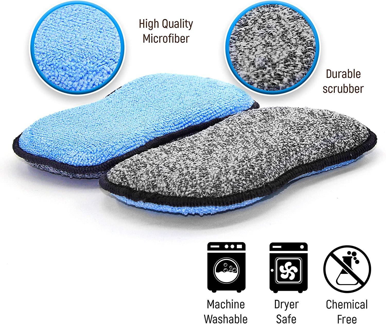 Miracle Microfiber Kitchen Sponge by Scrub-It (6 Pack) - Non-Scratch Heavy  Duty Dishwashing Cleaning sponges- Machine Washable - (Blue)