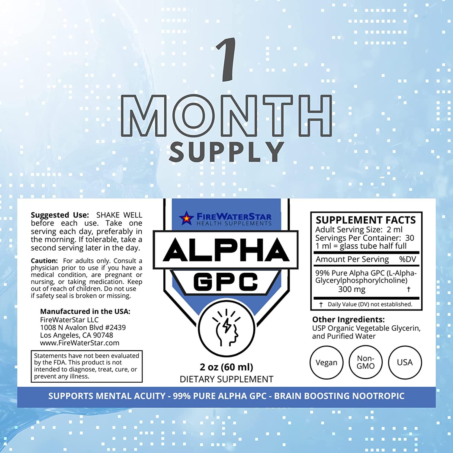 Alpha GPC - Liquid Drops - 99% Pure L-Alpha-GPC - 300mg - 2oz - 30 Day  Supply - Non-GMO - Brain Boosting Nootropic - Supports Attention,  Concentration, Energy, Focus, Memory, Mood and Sharpness