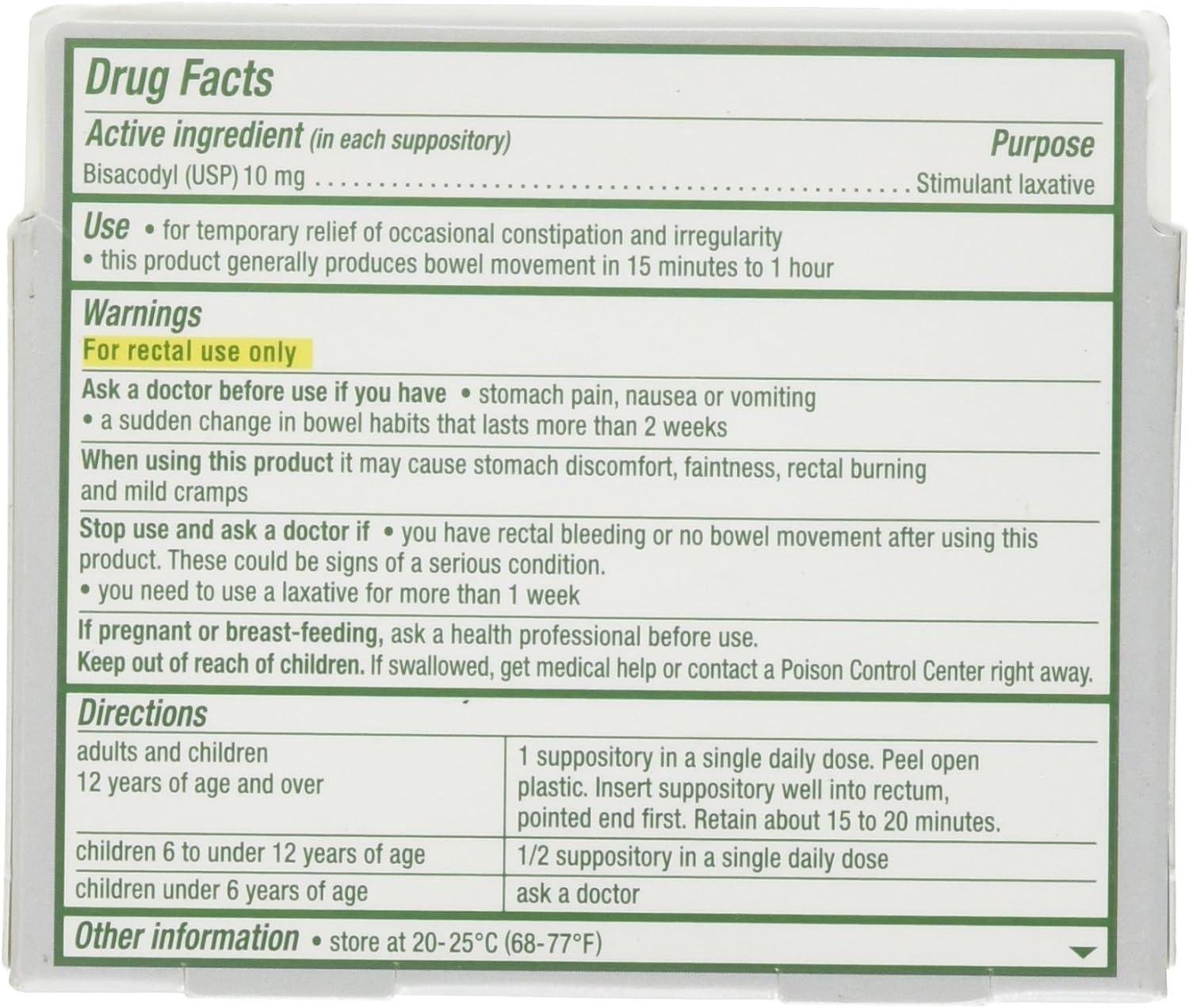 Major Bisacodyl Stimulant Laxative 10 mg - 12 Suppositories (Dulcolax)