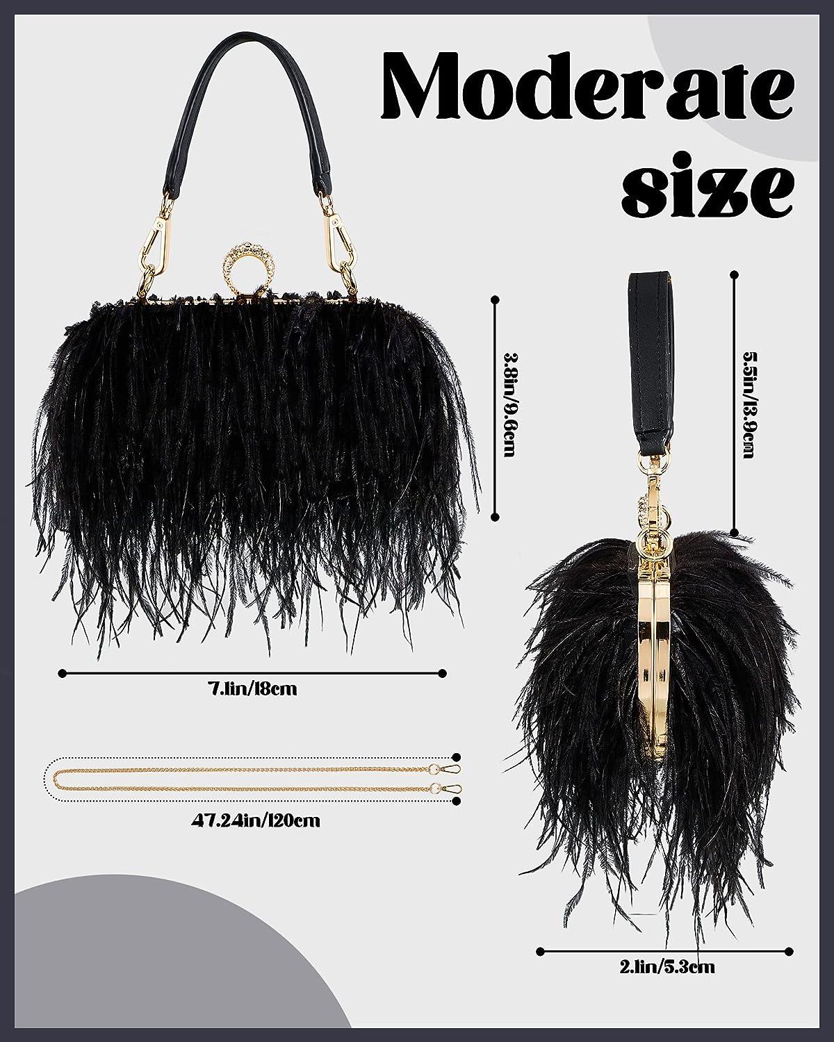 Womens Luxury Ostrich Feather Bag Metal Handbag Chain Purse Evening Clutch  Bag | eBay