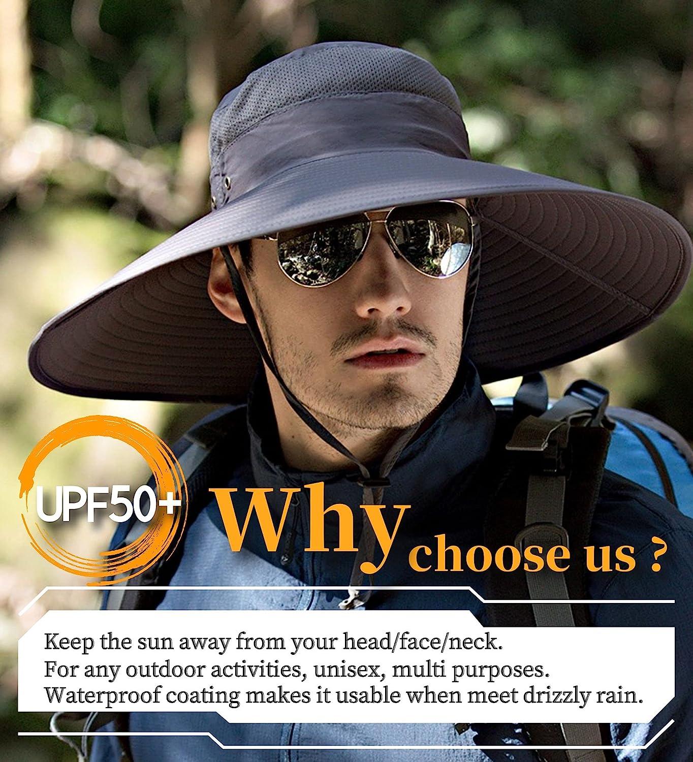Men's UPF 50+ Chin Cord Safari Hat, UV Sun Block Hat