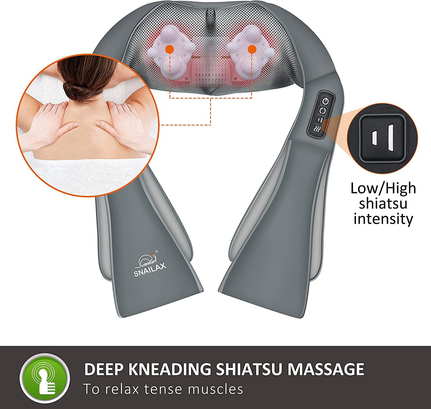 Snailax Shiatsu Neck Shoulder Massager with Heat, Deep Kneading Electric  Back Massager, Gifts for Women Men