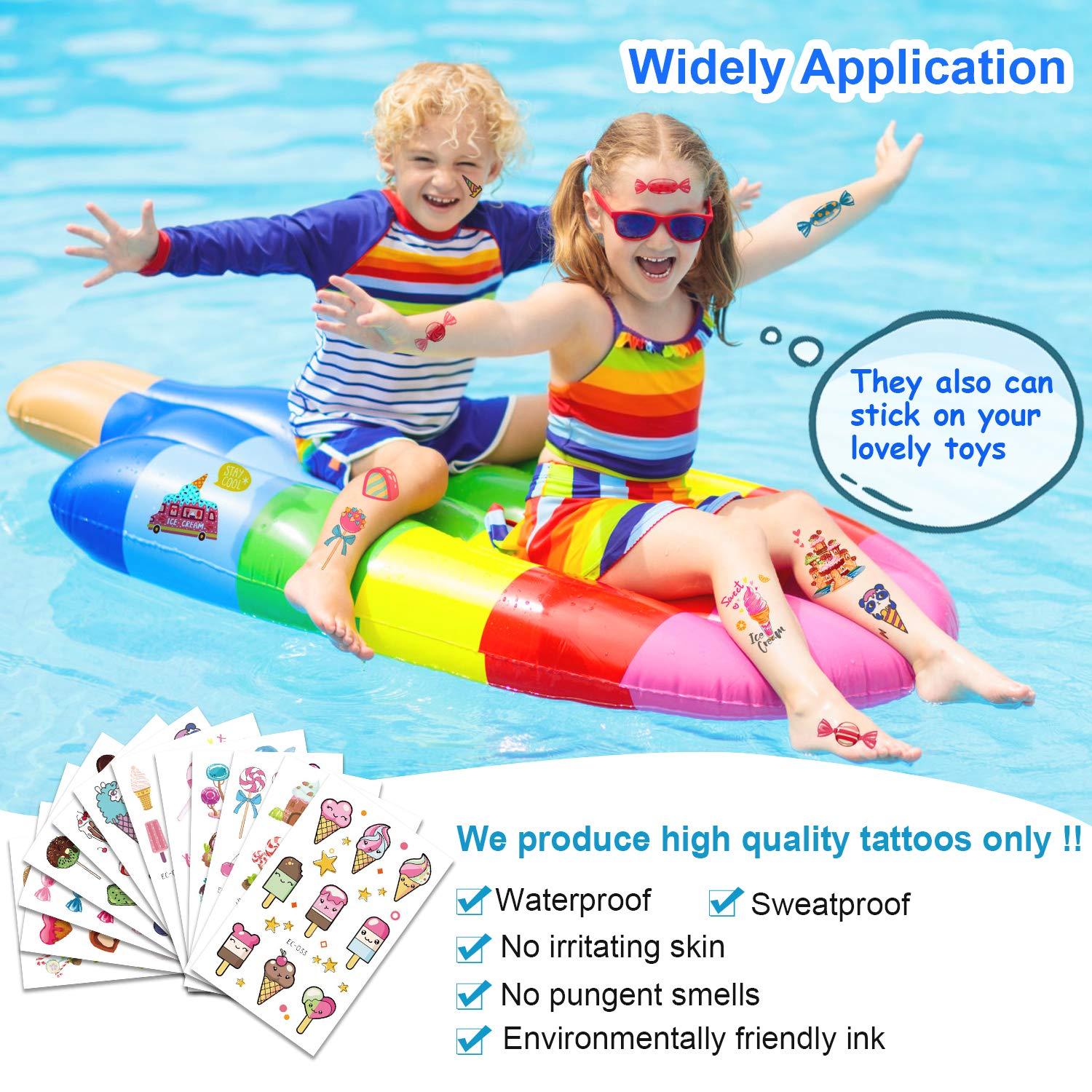 Leesgel 130pcs Temporary Tattoos For Girls Ice Cream Candy Party Decorations Favors Supplies 