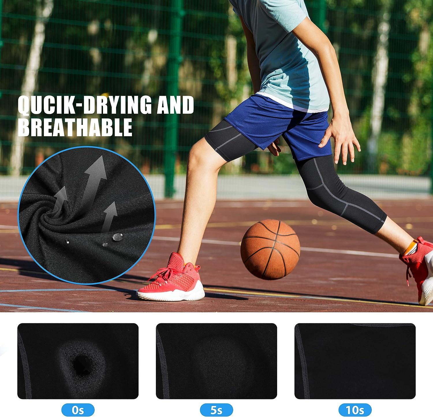 Youth Boys Compression Pants One Leg Compression Tights Leggings for  Basketball 3/4 Athletic Pants Workout Base Layer 