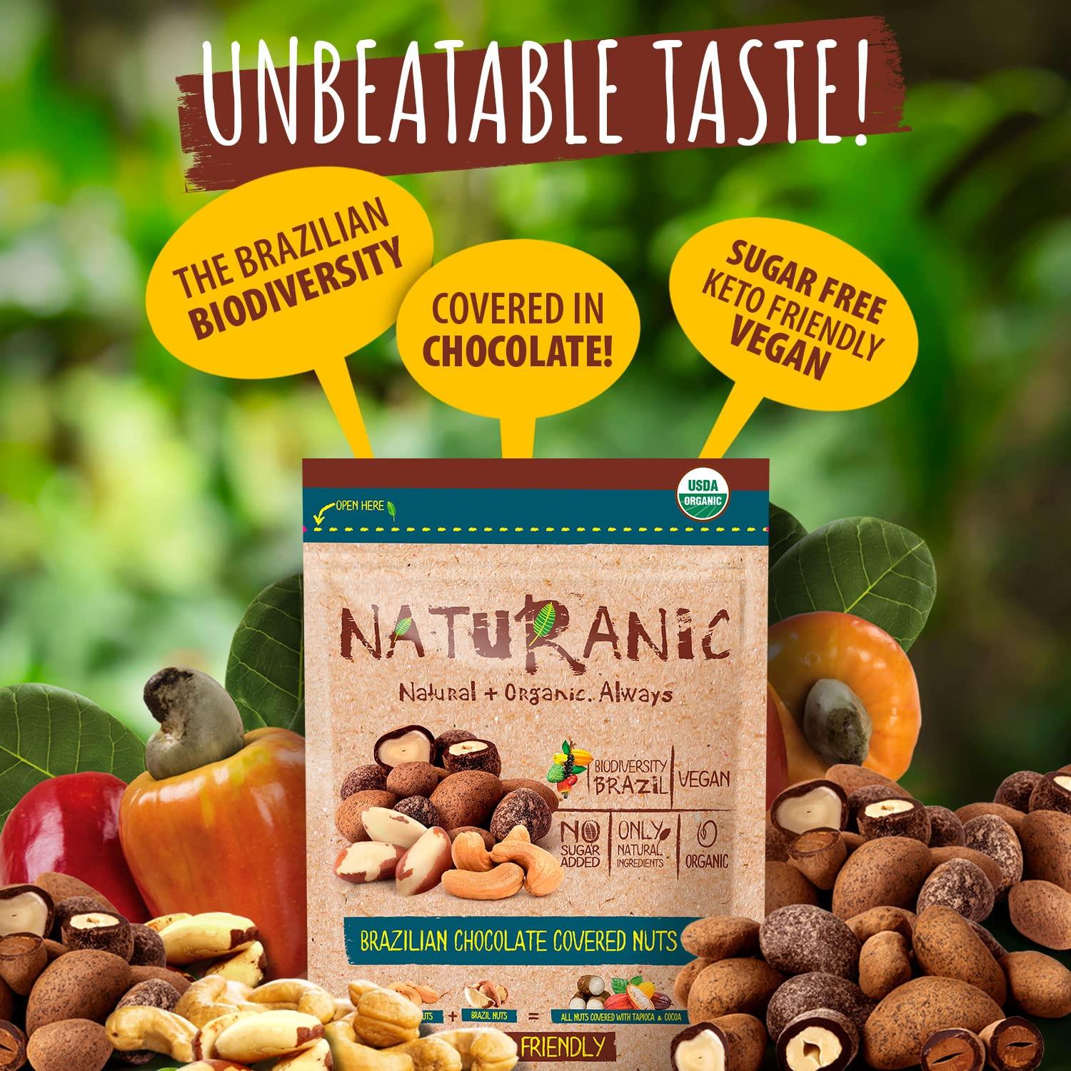 Naturanic Chocolate Covered Brazil Nuts Organic- Zero Carb Net No Sugar  Nuts & Cashews in Dark Chocolate Keto Friendly -Unbeatable Taste in a Zero  Sugar Chocolate Snack- Natural Vegan Gluten Free -Pack