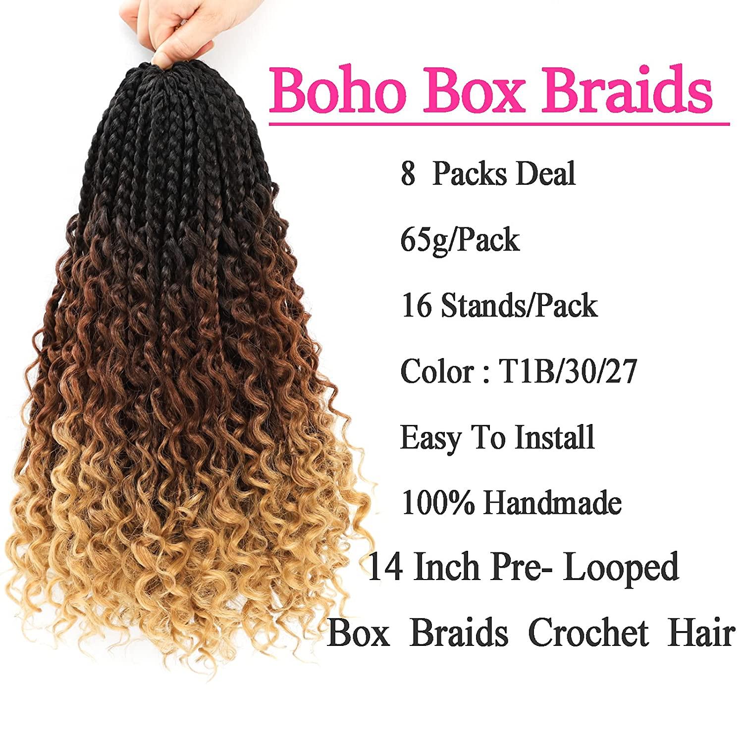 Long Goddess Box Braids Crochet Hair 24 Inch Bohomian Crochet Box Braids  Curly Ends 1- 8 Packs Crochet Synthetic Braiding Hair