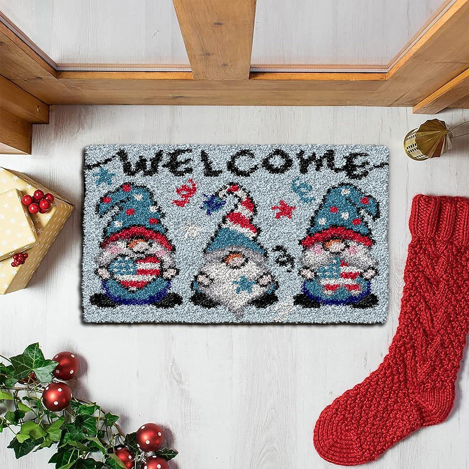 TEZKIM Latch Hook Kits for Adults Kids Christmas Rug Making Kits with  Printed Canvas Carpet Tapestry Kits DIY Needlework Doormat Creative Gift  Home Decoration 20.5Inch X13.8Inch (Blue)