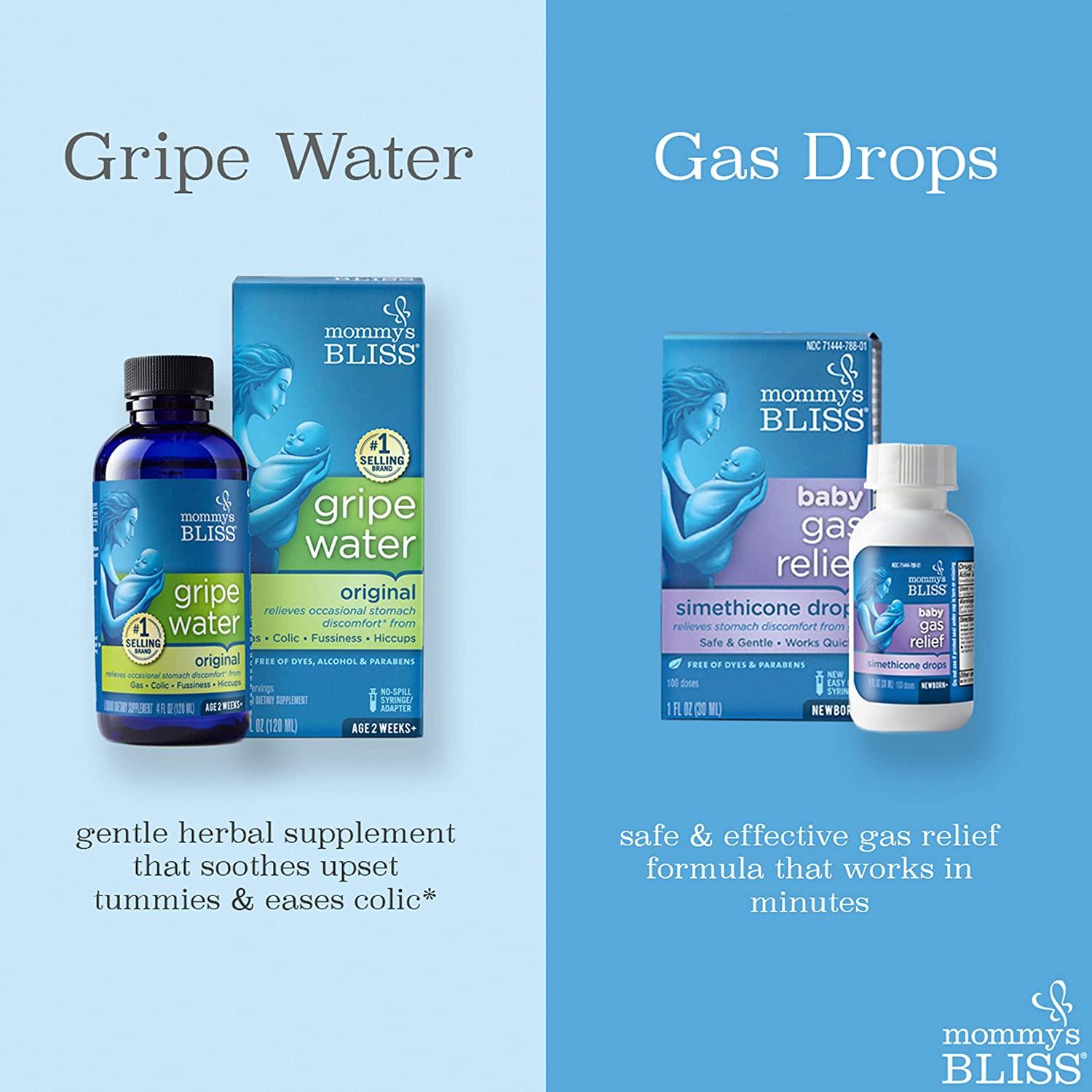 Mommy's Bliss Gripe Water Original 2 Fl Oz & Baby Gas Relief Drops 1 Fl Oz  Combo Pack, Helps Relieve Baby's Gas, Colic, Hiccups & General Fussiness,  Safe & Gentle for Babies
