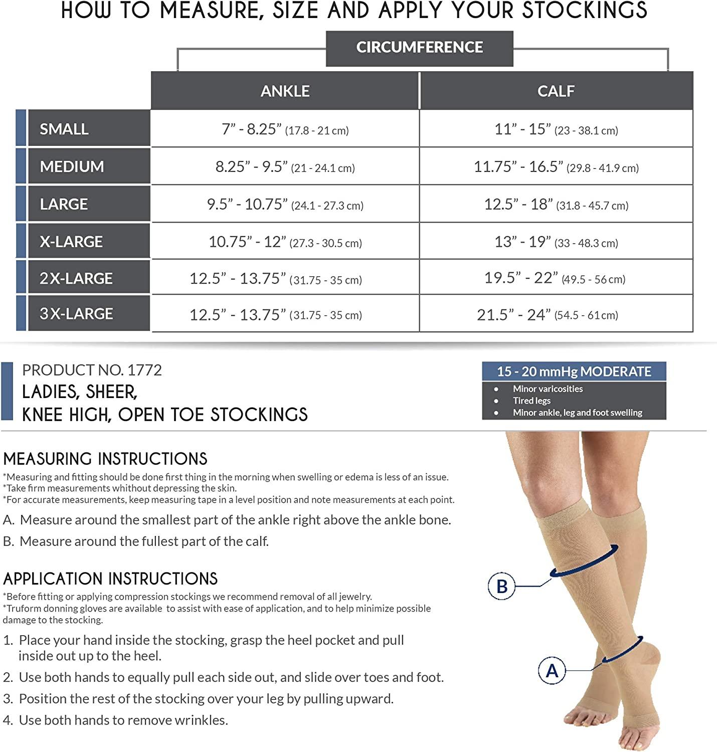 Truform Sheer Compression Stockings, 15-20 mmHg, Women's Knee High Length,  Open Toe, 20 Denier, Nude Large : Truform: : Health & Personal Care