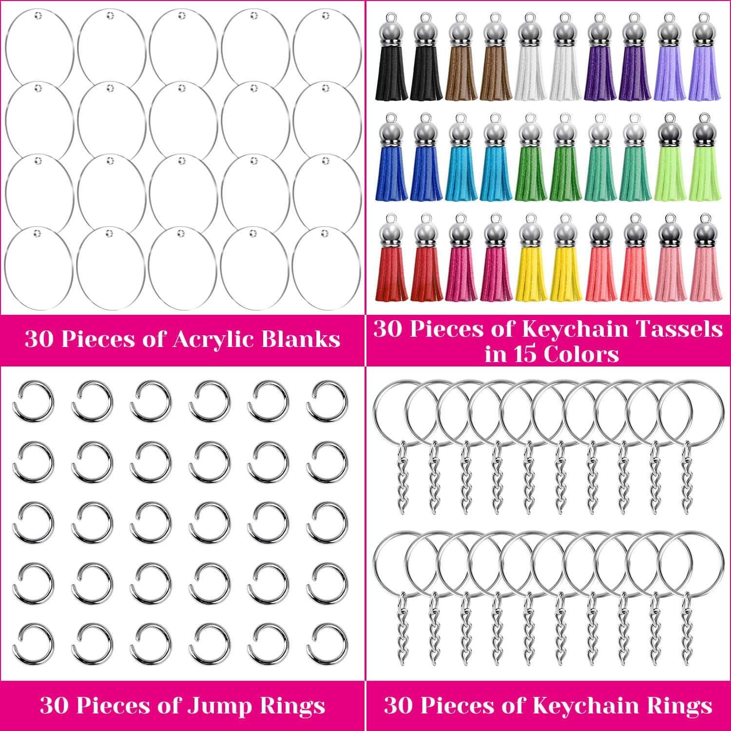 150pcs Clear Blank Keychains Kit Acrylic Keychain Blanks Key Chain Rings  and Jump Rings for Crafting Vinyl Projects DIY Supplies