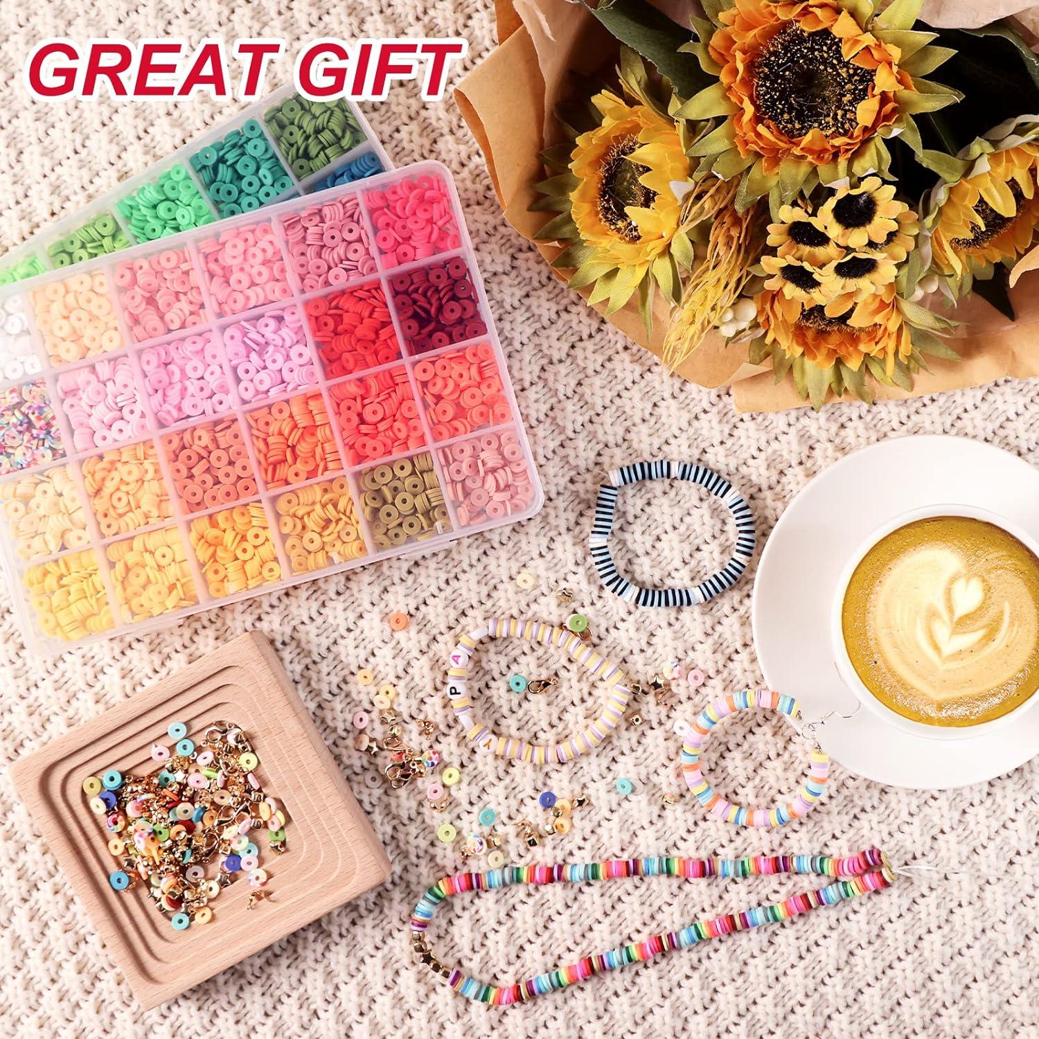 QUEFE 4800pcs Clay Beads for Bracelet Making Kit 48 Colors Flat
