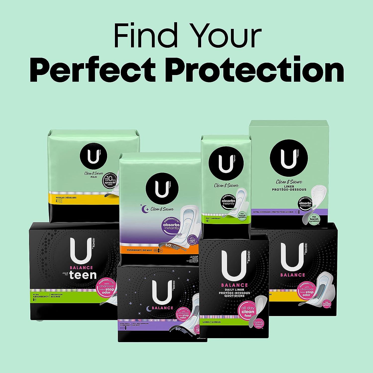 U by Kotex Clean & Secure Ultra Thin Pads, Heavy Absorbency, 56 Count